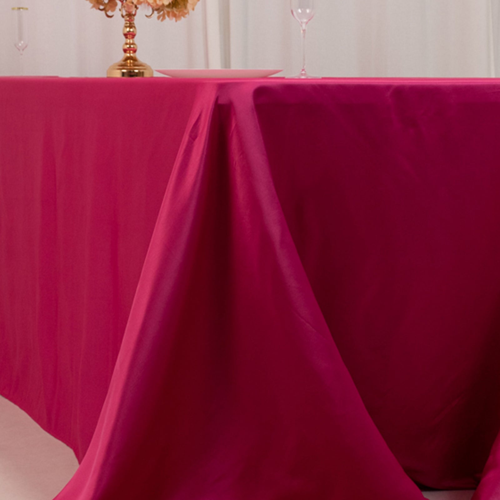 Lamour Satin 90x156 Rectangle Tablecloth Fuchsia - Luxurious, Soft Seamless Table Cover