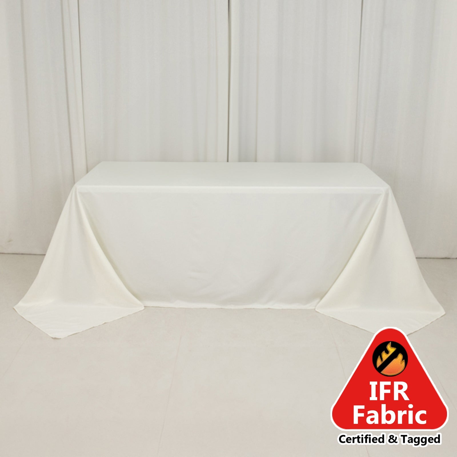 Fire Retardant Premium Polyester 90x132 Rectangular Tablecloth Ivory - High-Performance Seamless Table Cover