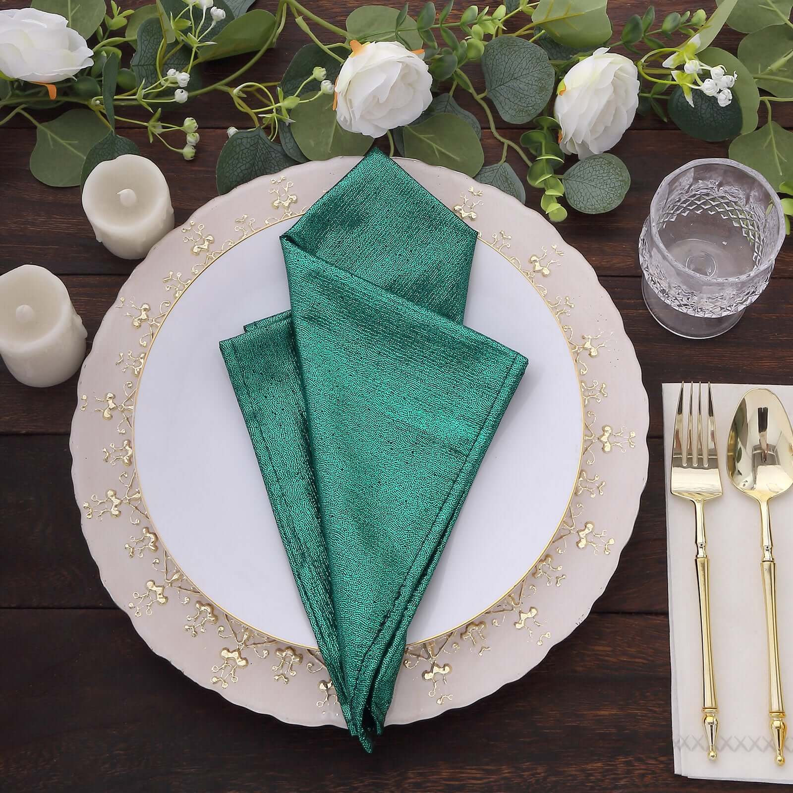 5 Pack Polyester 20x20 Napkins Hunter Emerald Green Shimmer Sequin Dots - Luminous Cloth Napkins