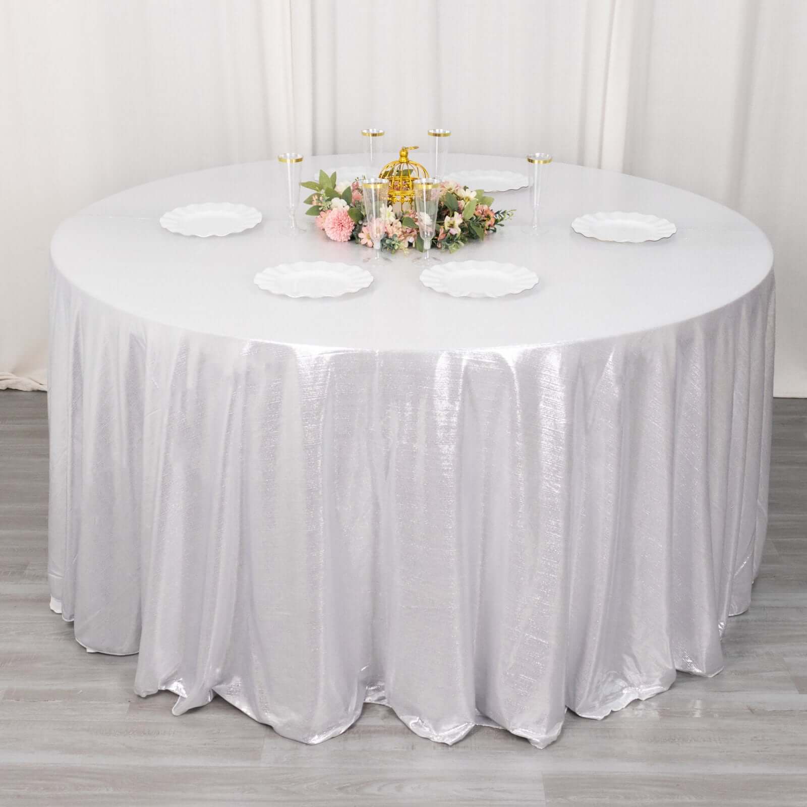 Sequin Dots Polyester Round 120 Tablecloth Silver - Wrinkle Free & Sparkling Table Cover