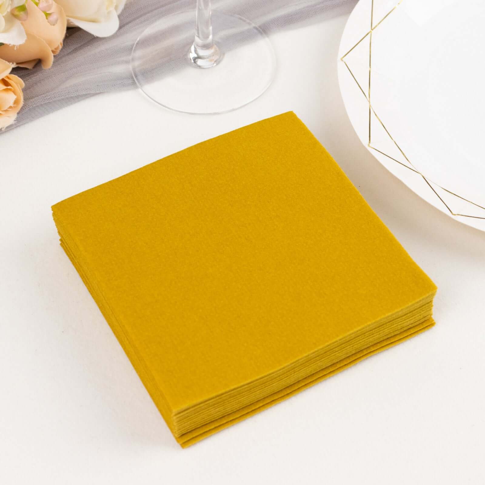 20-Pack Paper Linen-Like Cocktail Napkins Gold - Disposable 5x5 Airlaid Soft Napkins