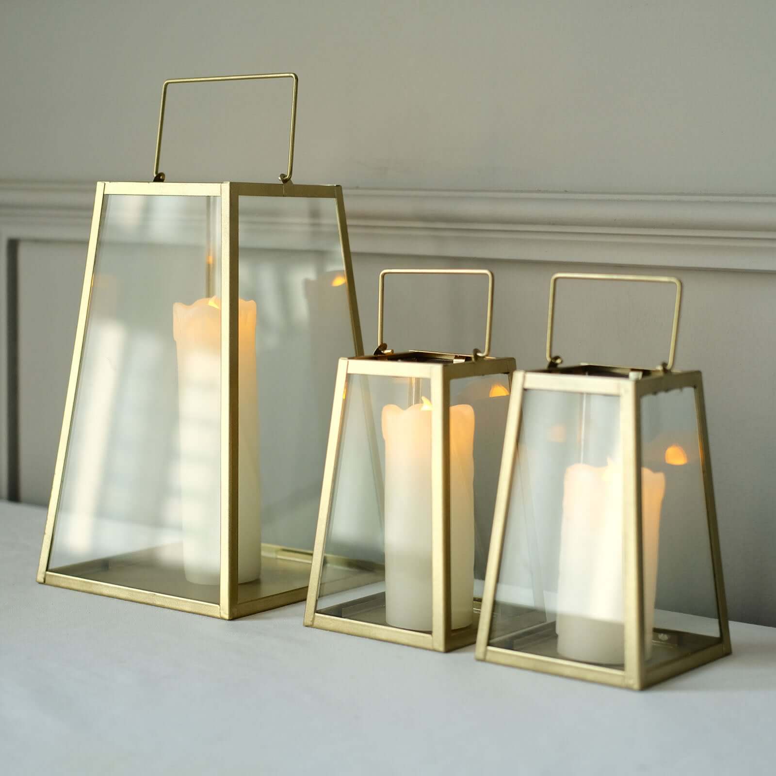 2-Pack Metal Candle Lanterns Trapezoid Geometric Design Gold - Hanging Terrariums Table Centerpieces for Indoor/Outdoor 6