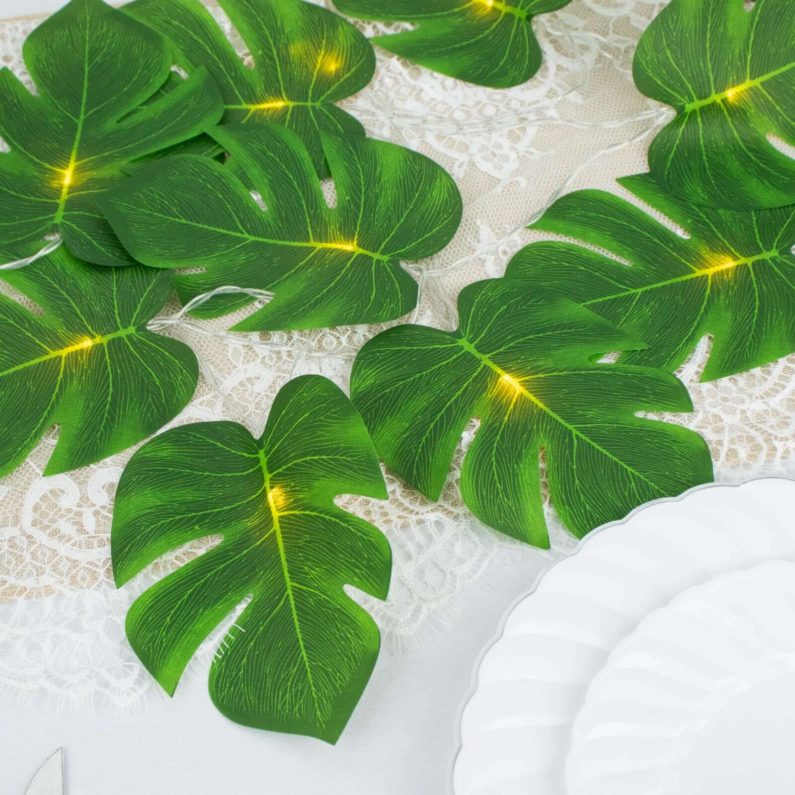 10ft Warm White LED Artificial Tropical Palm Leaf Vine String Lights, Wall Hanging Monstera Leaves Garland