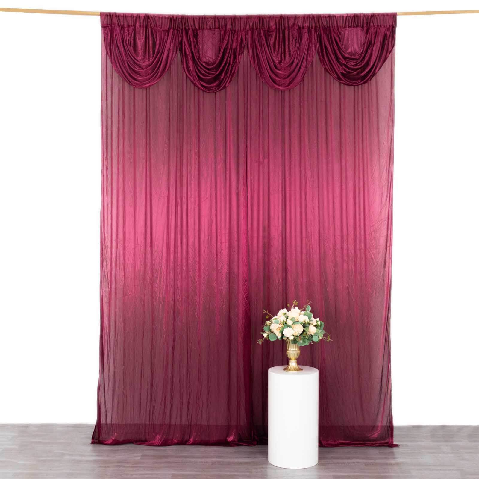 10ftx10ft Burgundy Double Drape Pleated Satin Event Curtain Drapes, Glossy Photo Backdrop Event Panel