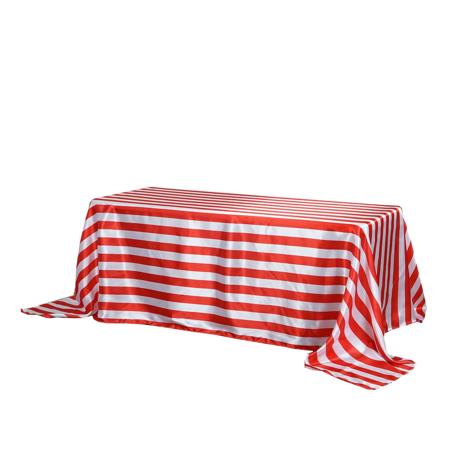 Satin 90x132 Rectangle Tablecloth Red/White - Stripe Design with Seamless Silky Smooth Finish Table Cover