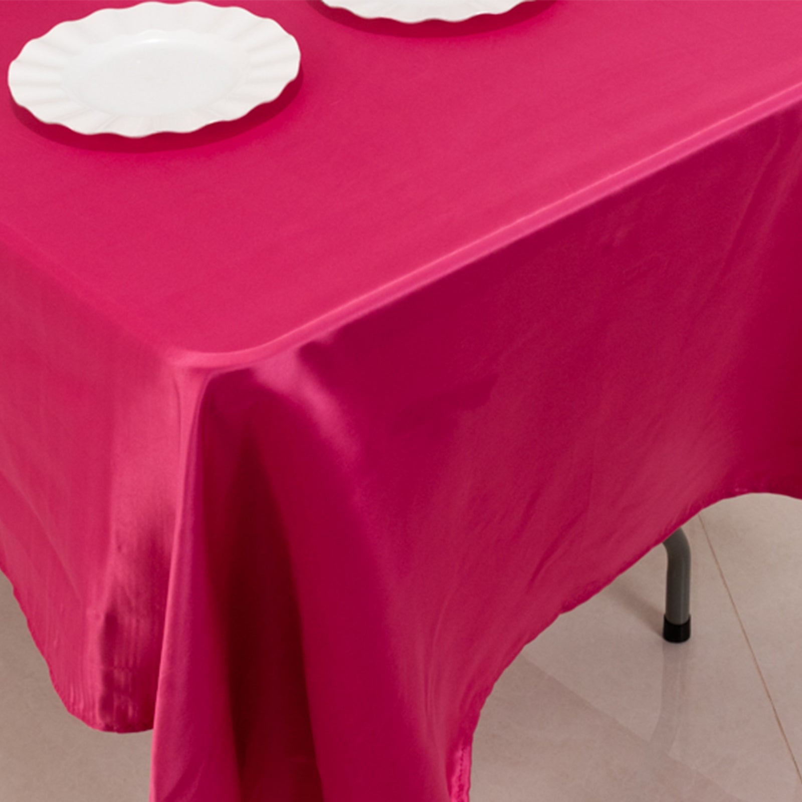 Lamour Satin 60x102 Rectangle Tablecloth Fuchsia - Durable & Silky Soft Feel Table Cover