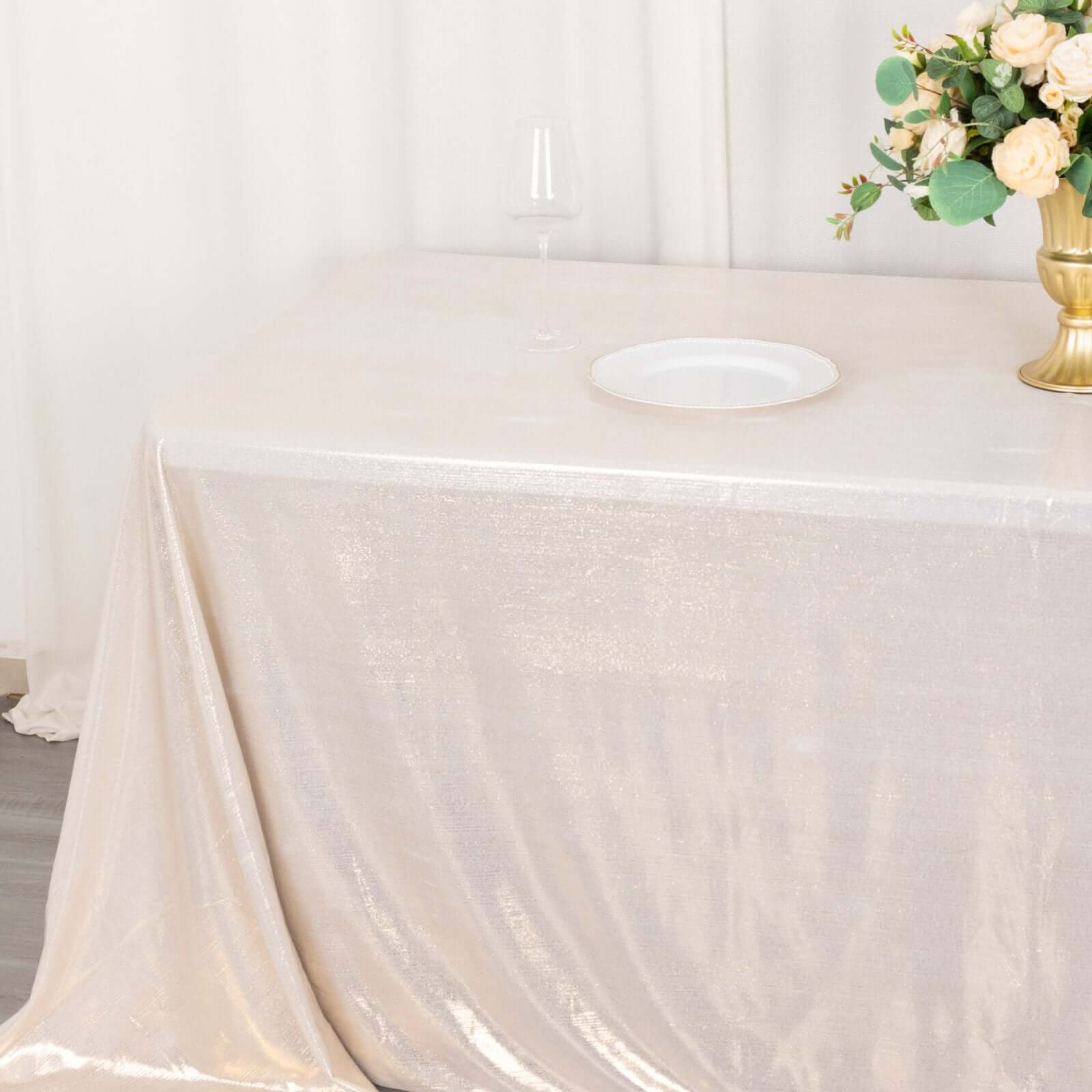 Sequin Dots Polyester 90x132 Rectangle Tablecloth Shimmering Beige - Seamless, Glittering & Wrinkle Free Table Cover