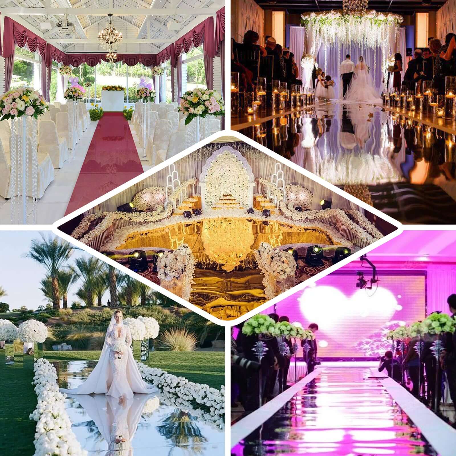 3ftx65ft White Glossy Mirrored Wedding Aisle Runner, Non-Woven Red Carpet Runner - Prom, Hollywood, Glam Parties