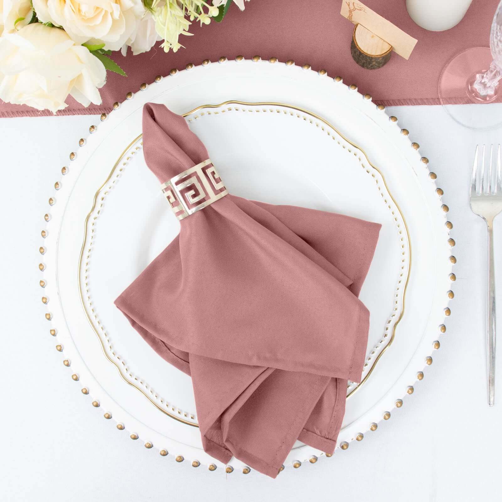 5 Pack Polyester 17x17 Napkins Dusty Rose - Durable & Wrinkle Resistant Dinner Napkins