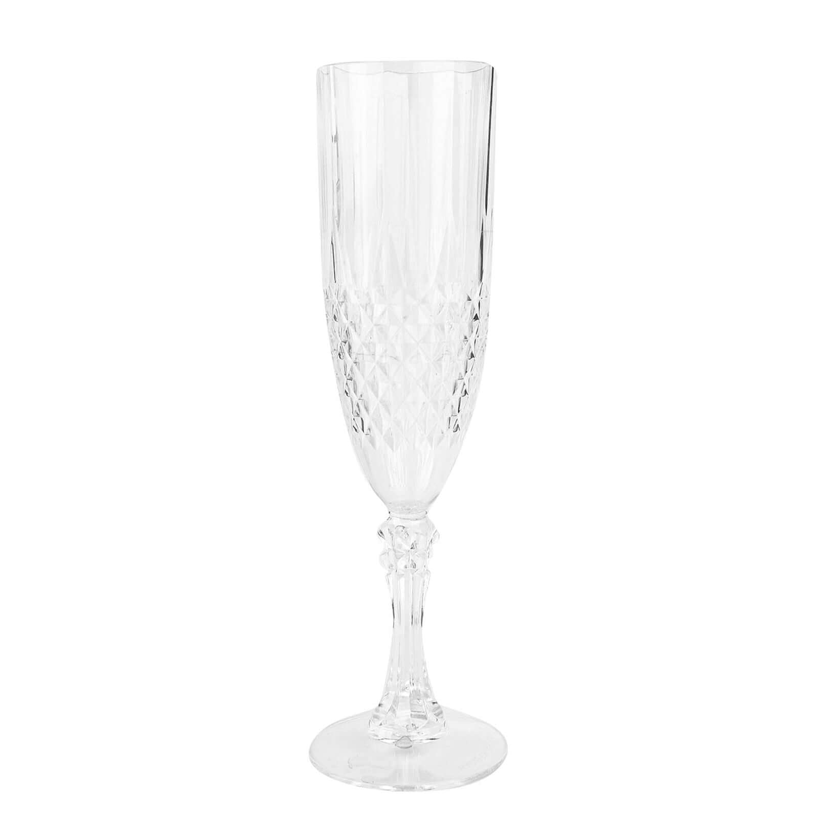 6-Pack Plastic Wedding Toast Flutes Clear Transparent Crystal Cut Style - Reusable Champagne Glasses 8oz