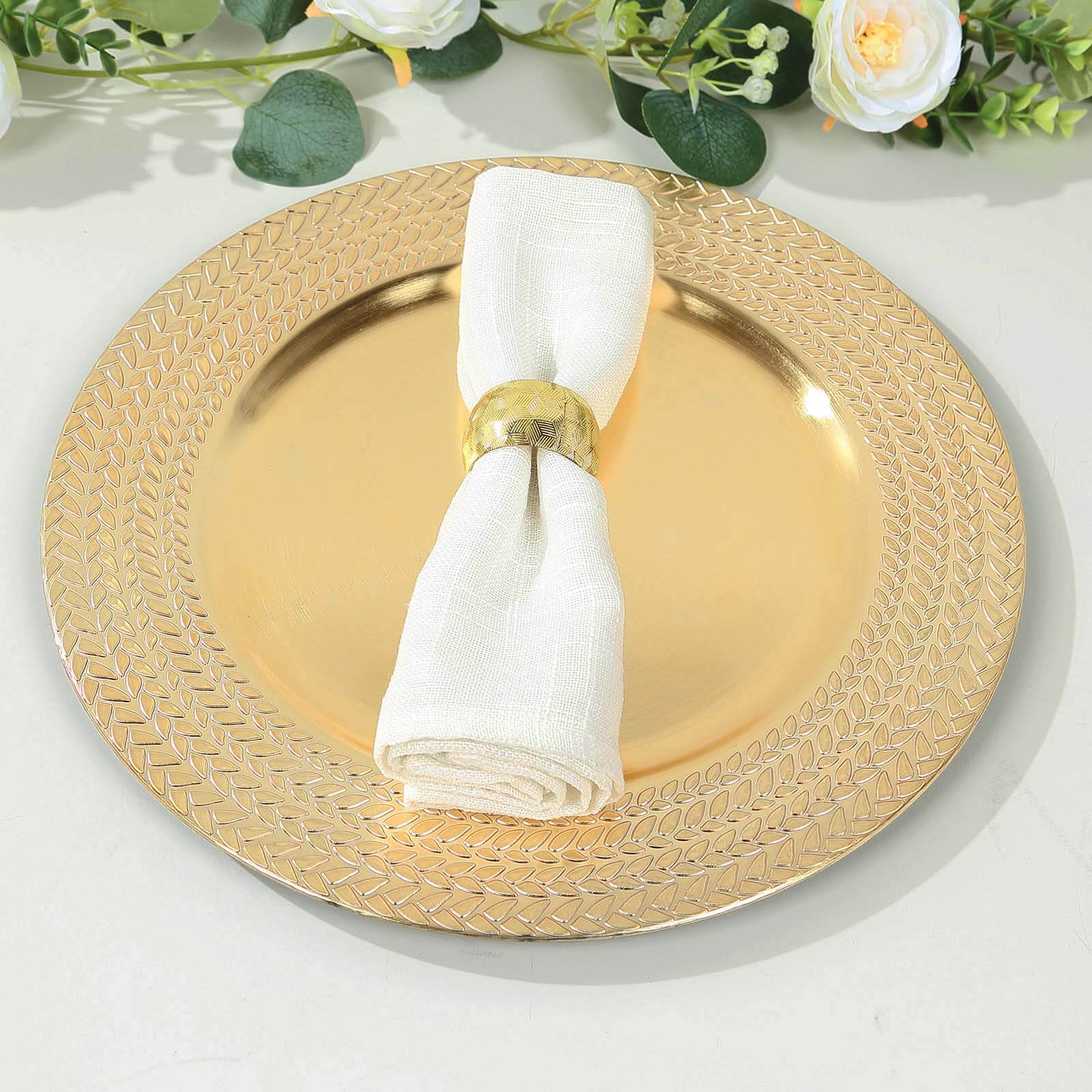 6-Pack Acrylic Round Charger Plates 13 in Gold with Wheat Pattern Rim, Stylish Dinner Party Charger Tableware