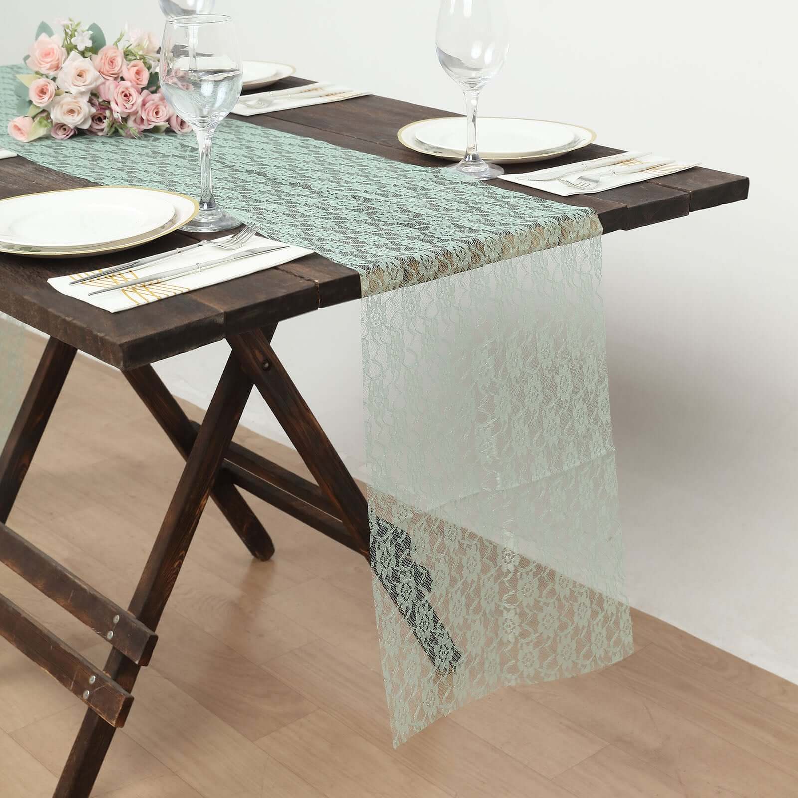 Floral Lace 12x108 Table Runner Sage Green - Stylish Vintage Table Decor