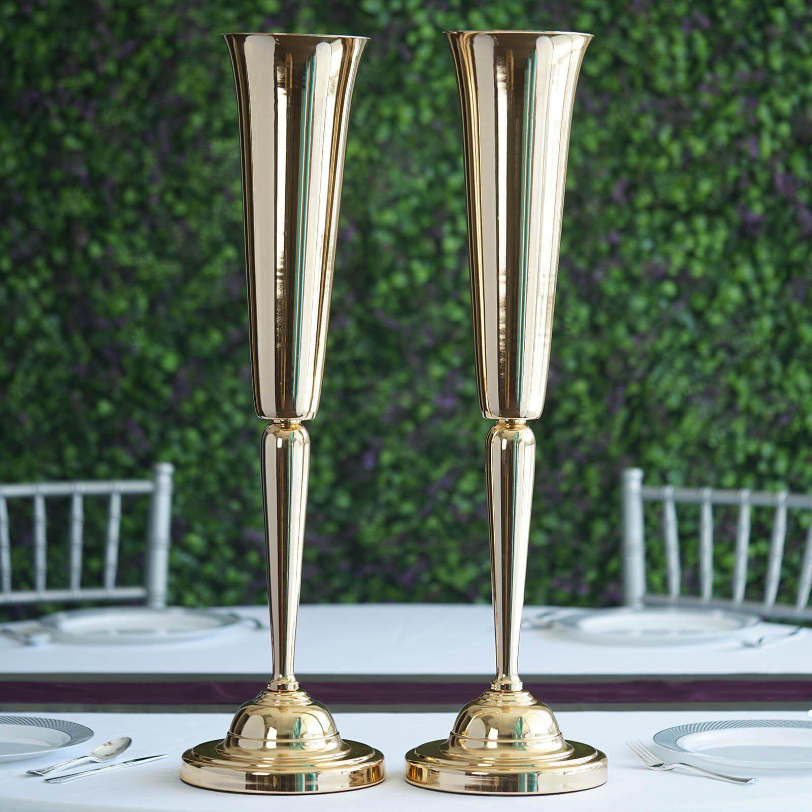 2 Pack 29 Gold Metal Trumpet Vases Set, Tall Floral Vase for Flower Arrangements & Table Centerpieces