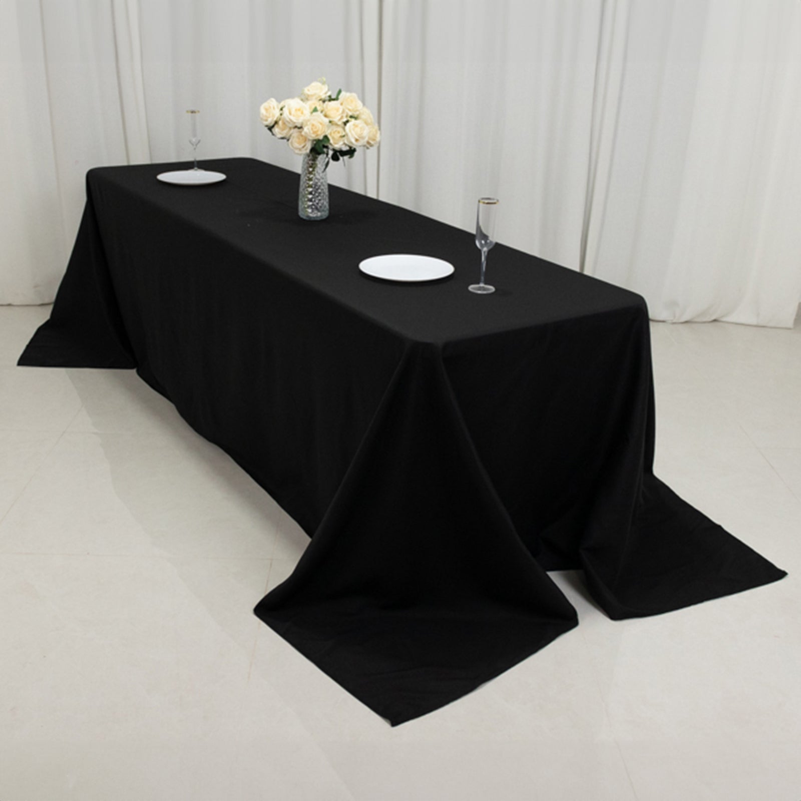 Fire Retardant Premium Polyester 90x156 Rectangular Tablecloth Black - High-Performance Seamless Table Cover