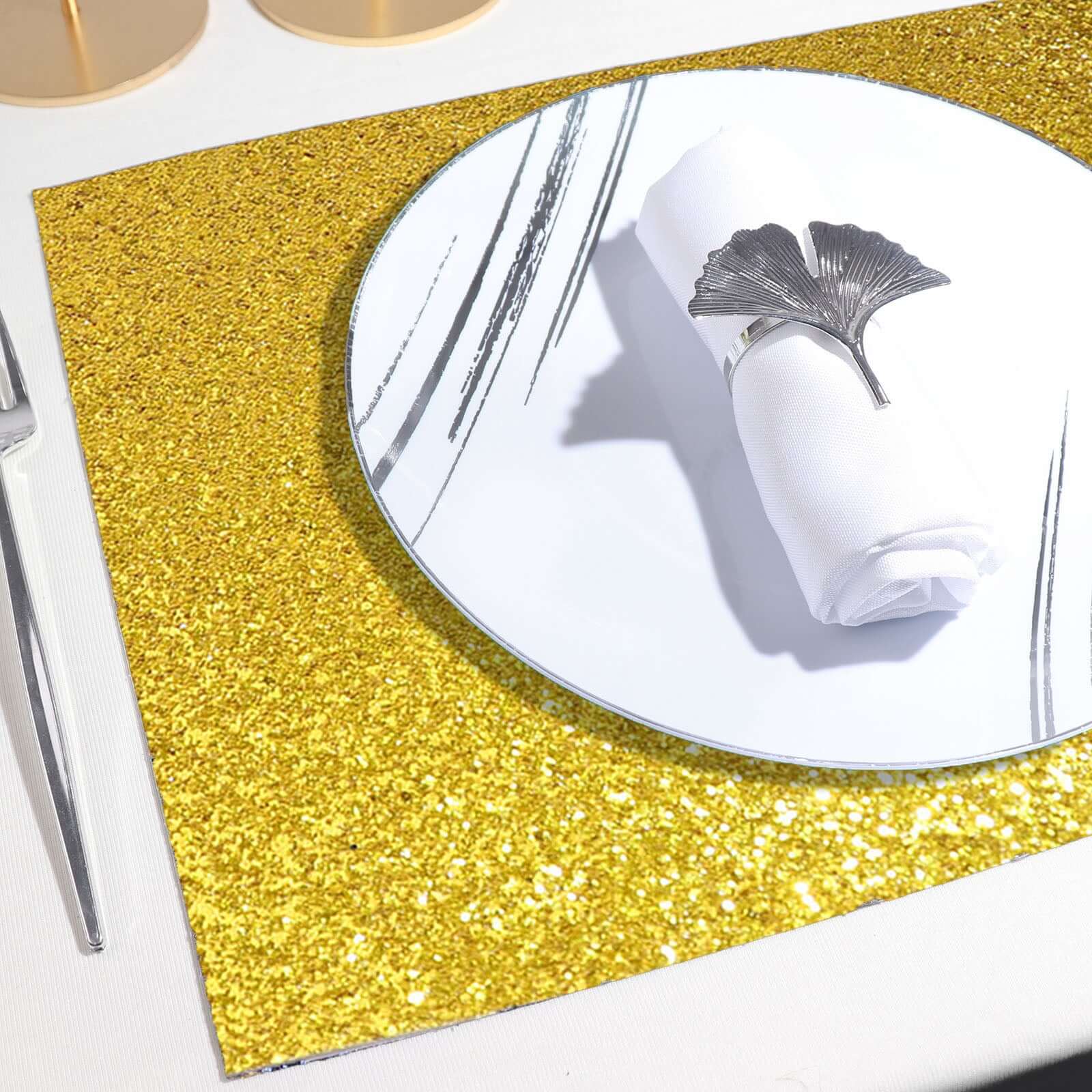 6-Pack Placemats Glitter Design Gold Sparkle Rectangle - Non-Slip Decorative Dining Table Mats 12x18