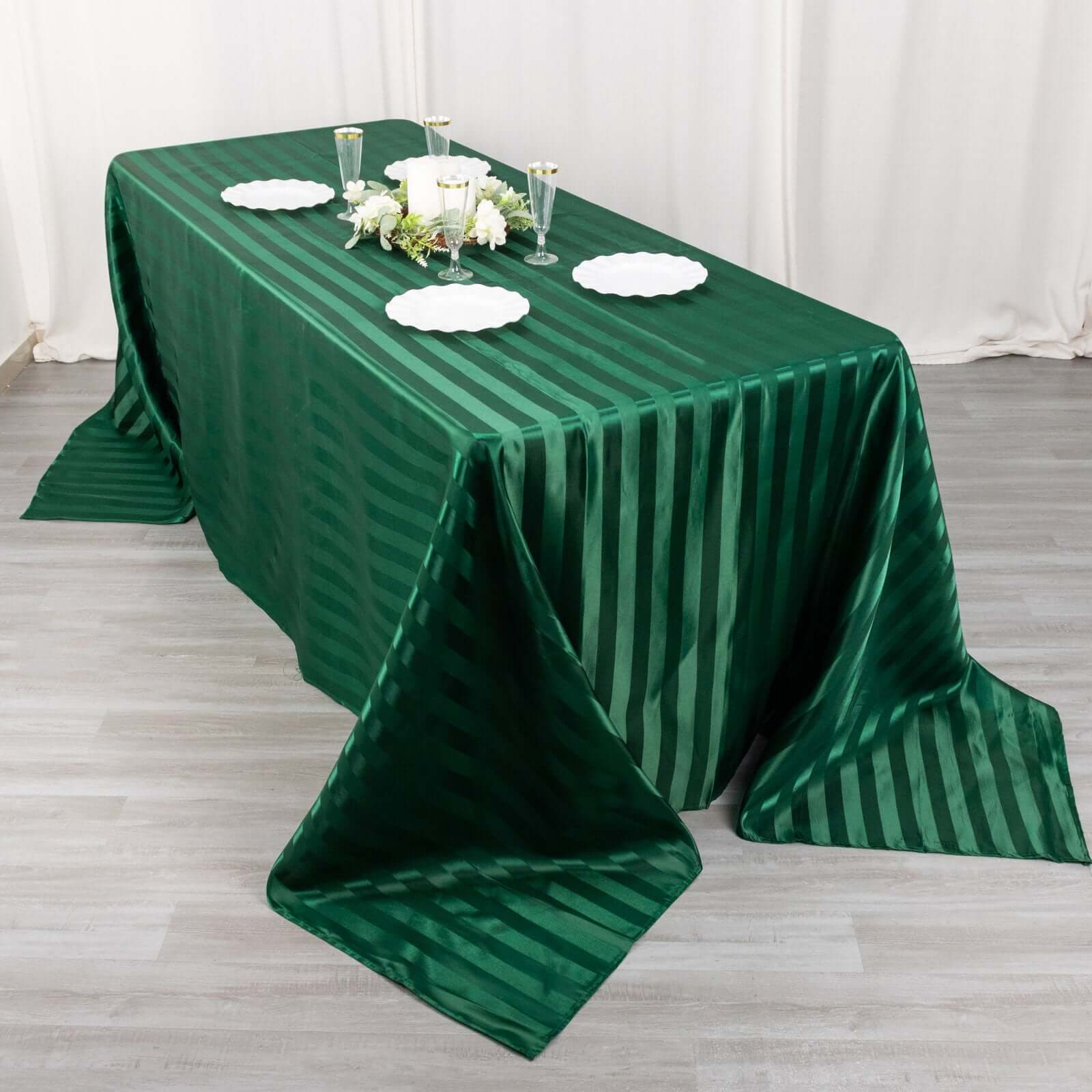 Satin Striped 90x132 Rectangular Tablecloth Hunter Emerald Green Satin Stripe - Seamless Silky Smooth Table Cover