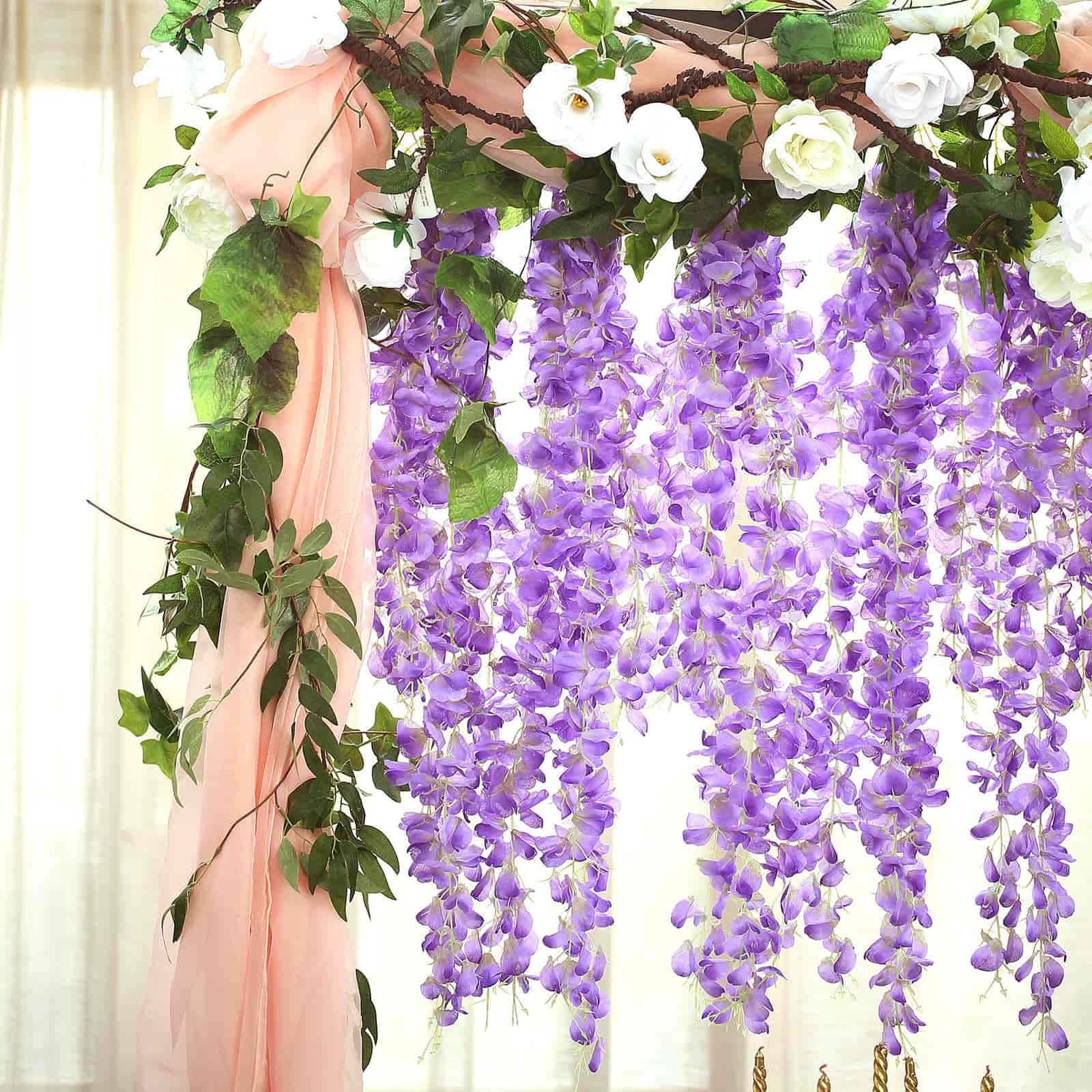 42 Silk Hanging Wisteria Flower Garland Vines in Lavender Lilac, Elaborated 5 Full Strands in 1 Bush