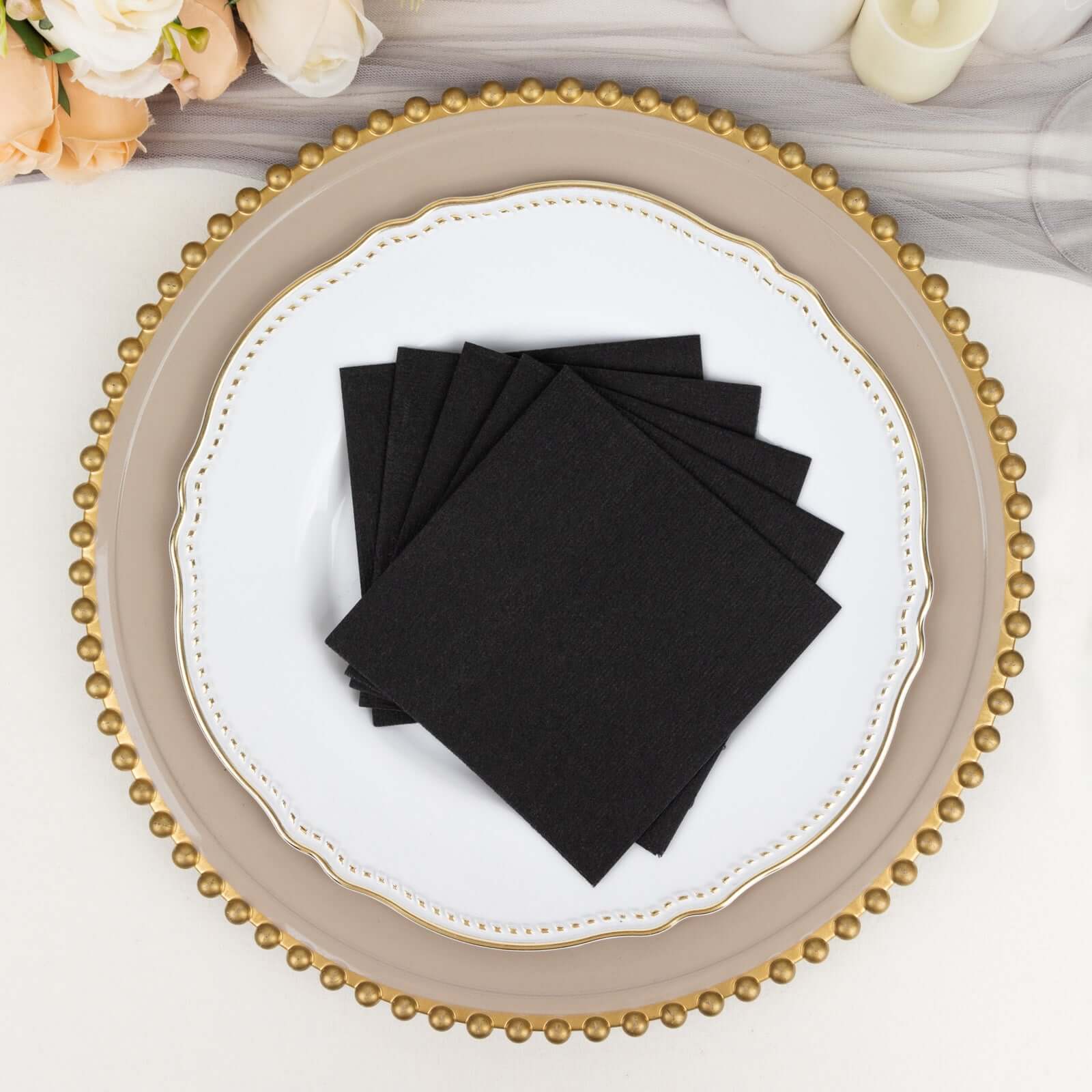 20-Pack Paper Linen-Like Cocktail Napkins Black - Disposable 5x5 Airlaid Soft Napkins for Events