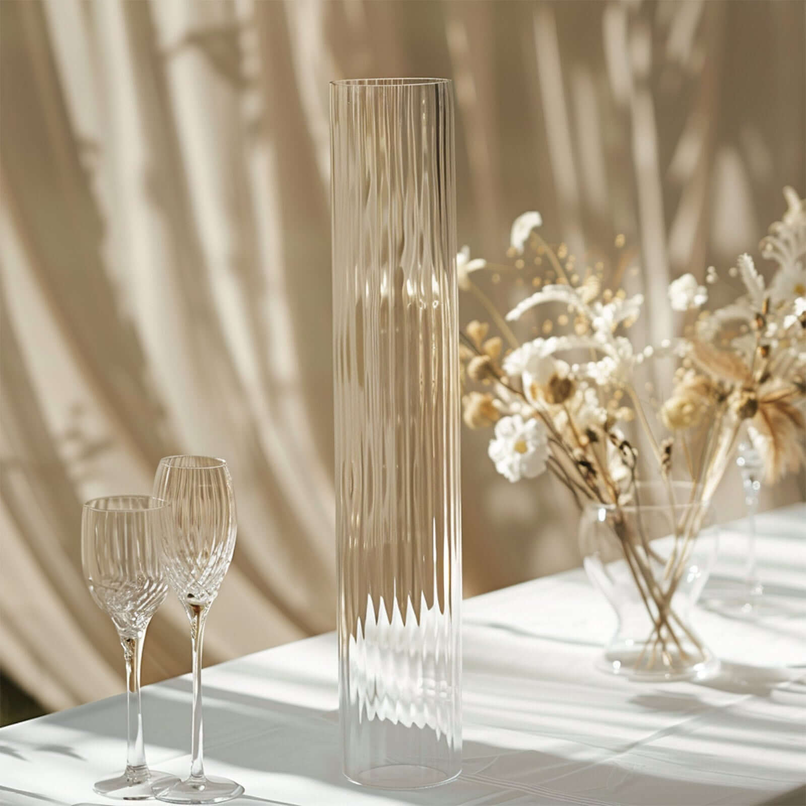 2-Pack Clear Ribbed Glass Hurricane Shades Open End Design - Stylish Candelabra Pillar Candle Holder Table Centerpiece 14