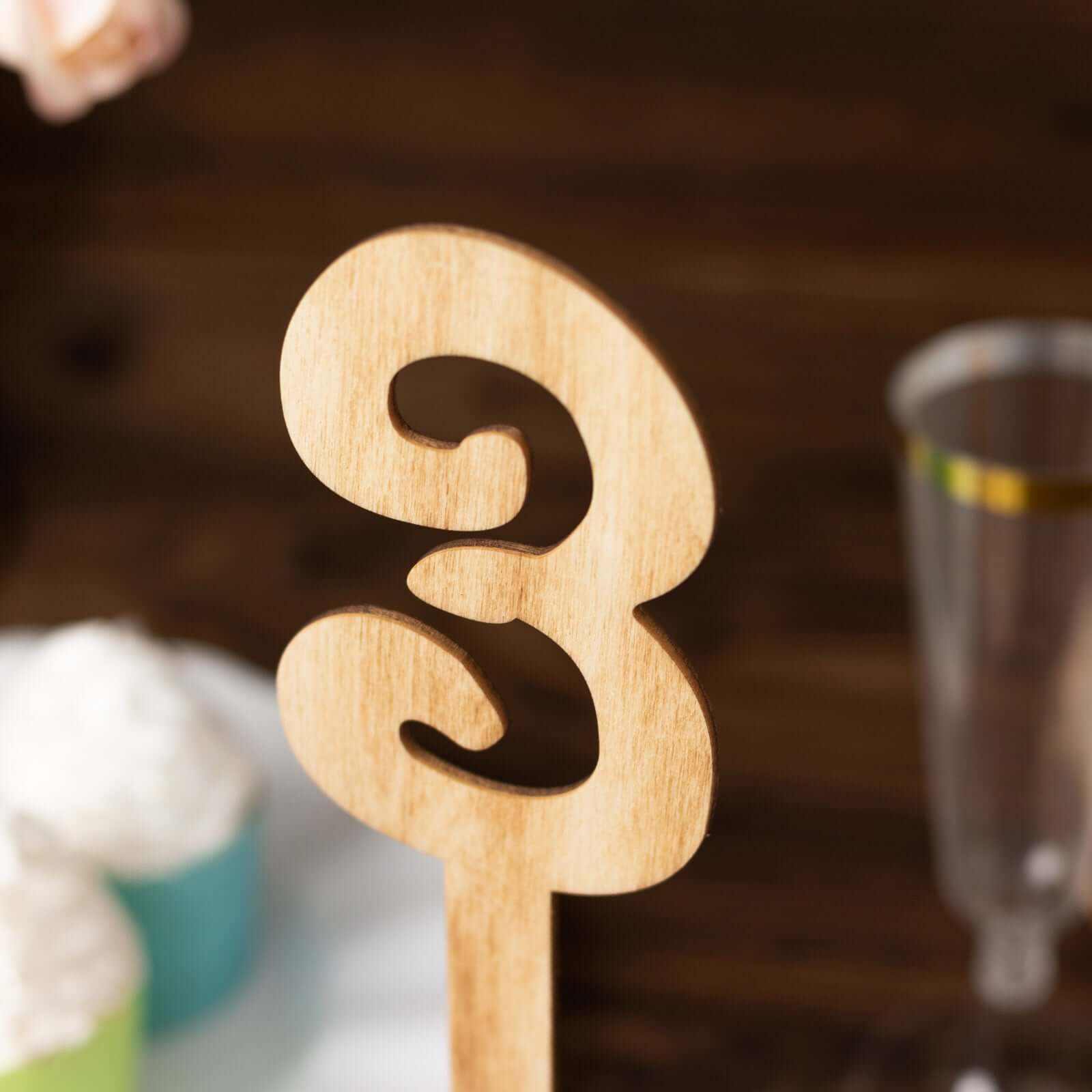 Set of 20 Wooden Wedding Table Numbers Natural 1-20 with Round Holder Base - Rustic Table Signs for Receptions 11 Tall