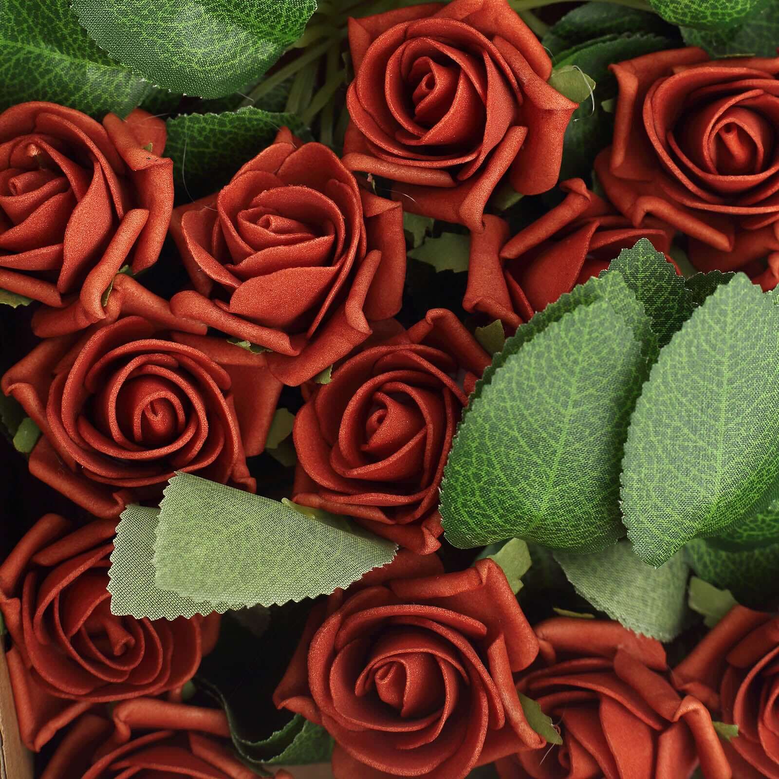 24 Roses 2 Terracotta (Rust) Artificial Foam Flowers With Stem Wire and Leaves