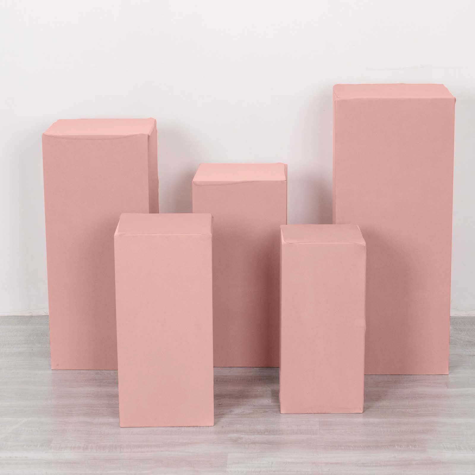 Set of 5 Dusty Rose Spandex Rectangle Pedestal Stand Covers, Stretchable Pillar Prop Covers - 160 GSM