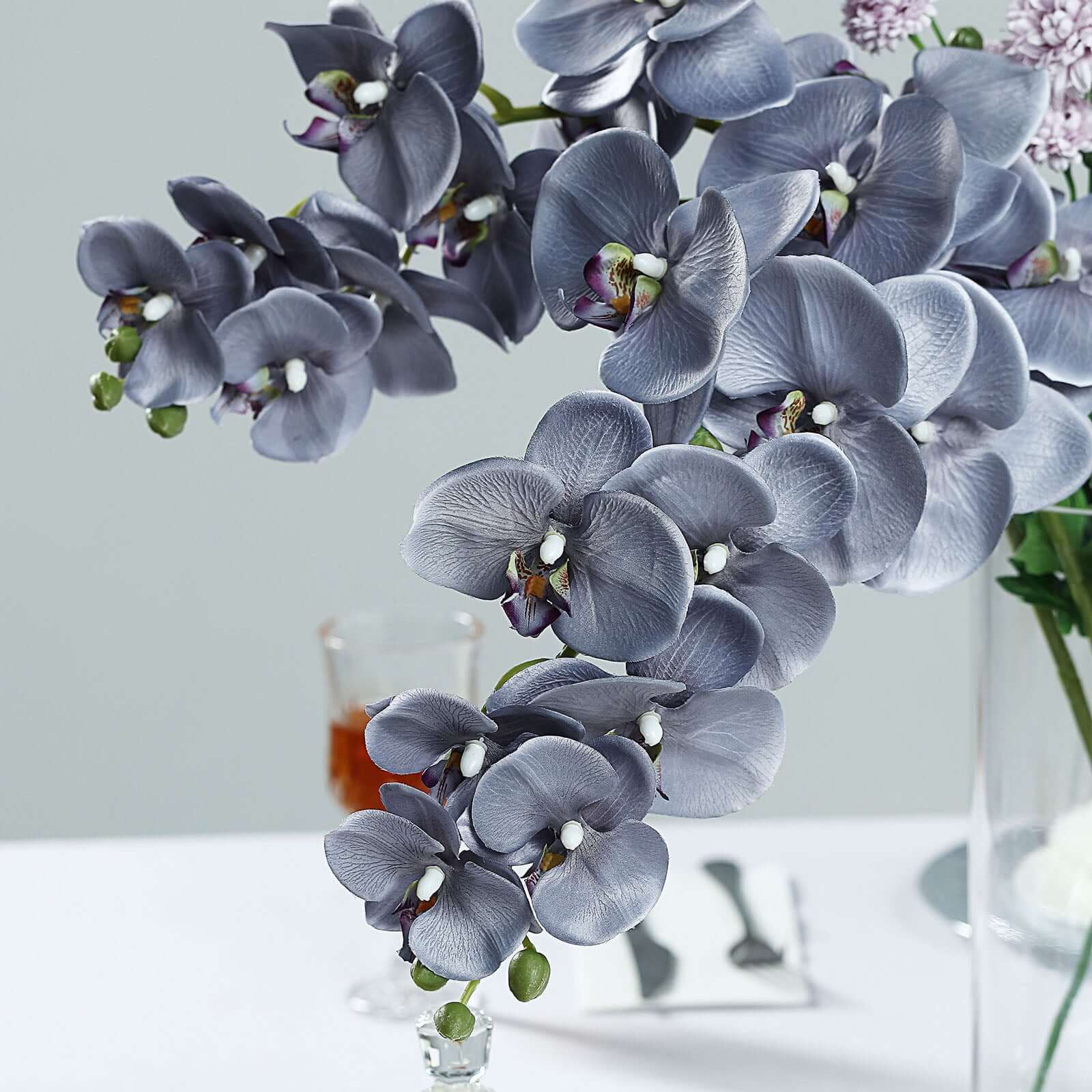 2 Stems 40 Tall Charcoal Gray Artificial Silk Orchid Flower Bouquets