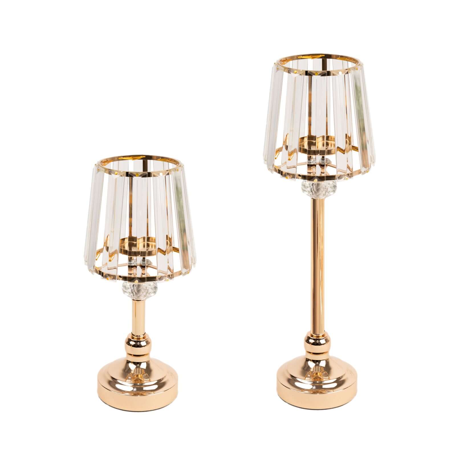 2-Pack 15 Crystal Pendant Candle Holders - Classic Empire Lamp Shade Style in Gold, Votive Candle Stand For Table Centerpieces