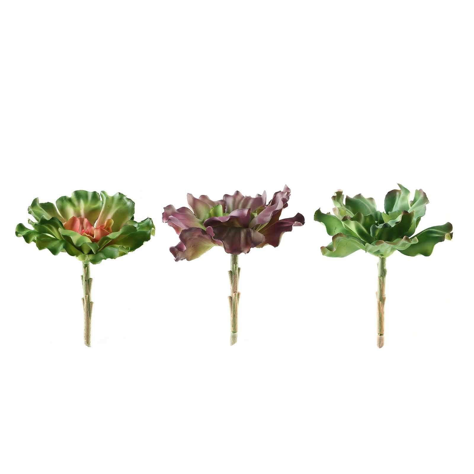 3 Pack 6 Artificial PVC Wavy Kalanchoe Decorative Succulent Plants