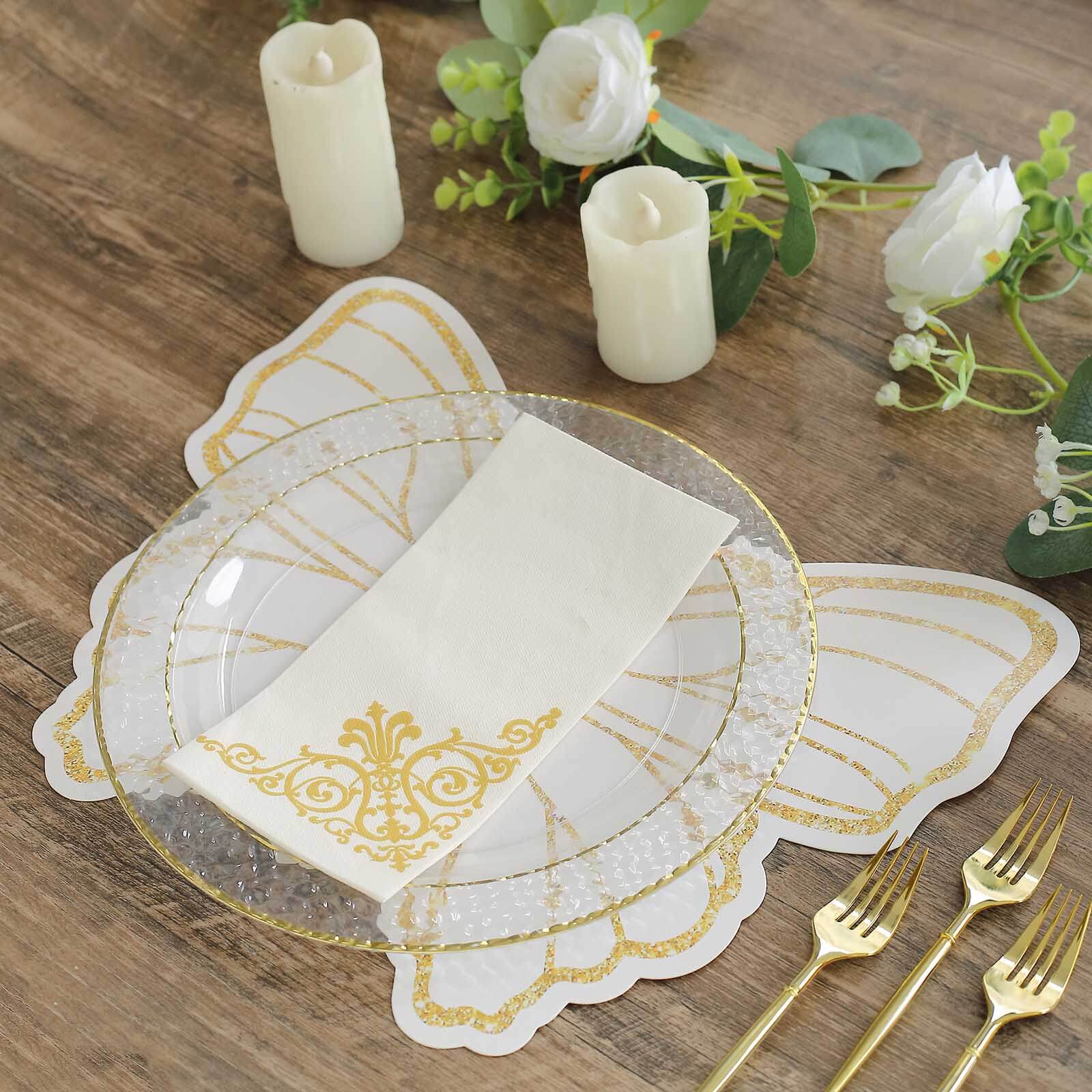 10-Pack Disposable Table Placemats with White Butterfly Design & Gold Glitters - 400GSM Cardboard Placemats for Kids' Parties, Baby Showers & Celebrations 14