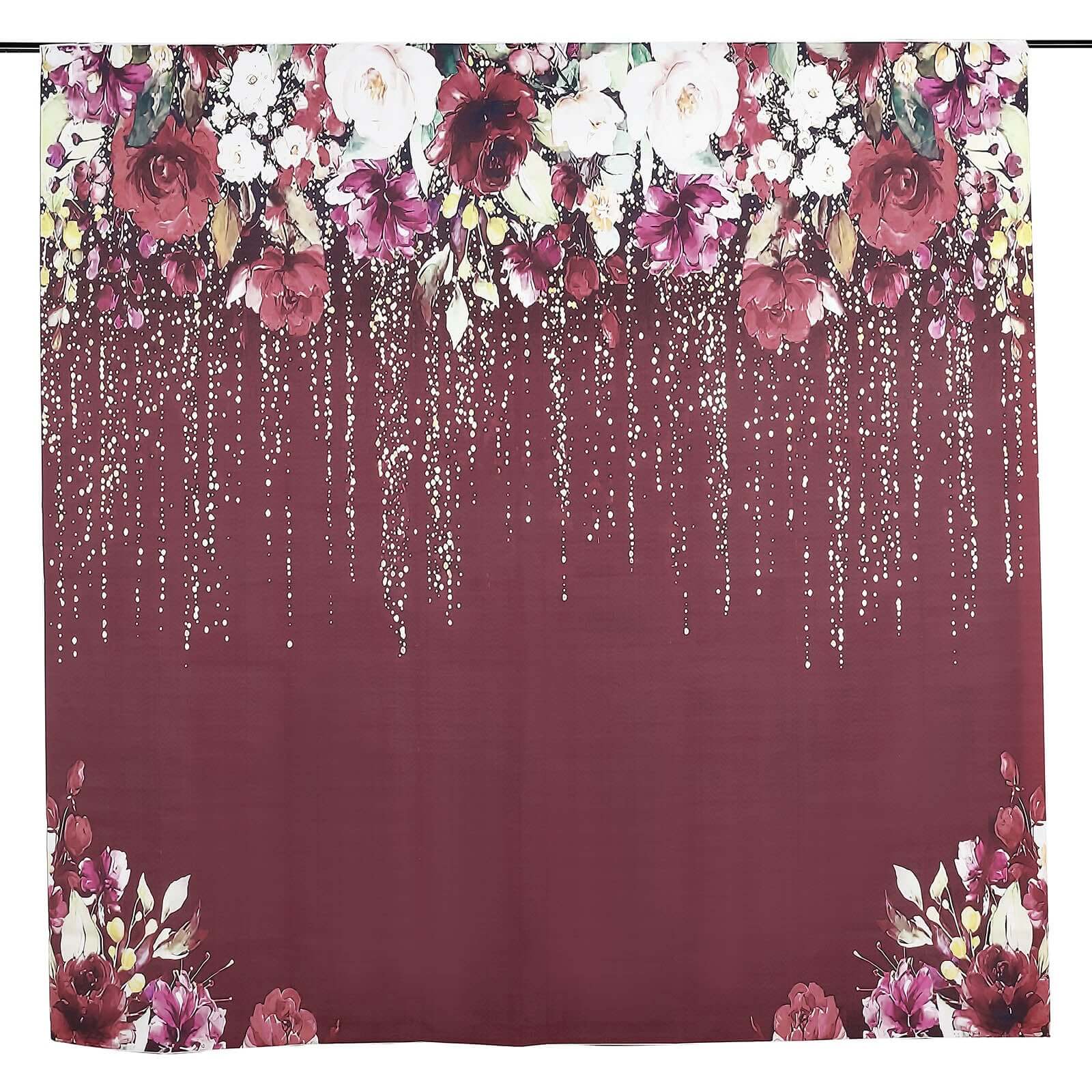 8ftx8ft Sparkly Burgundy Rose Floral Print Vinyl Photography Backdrop