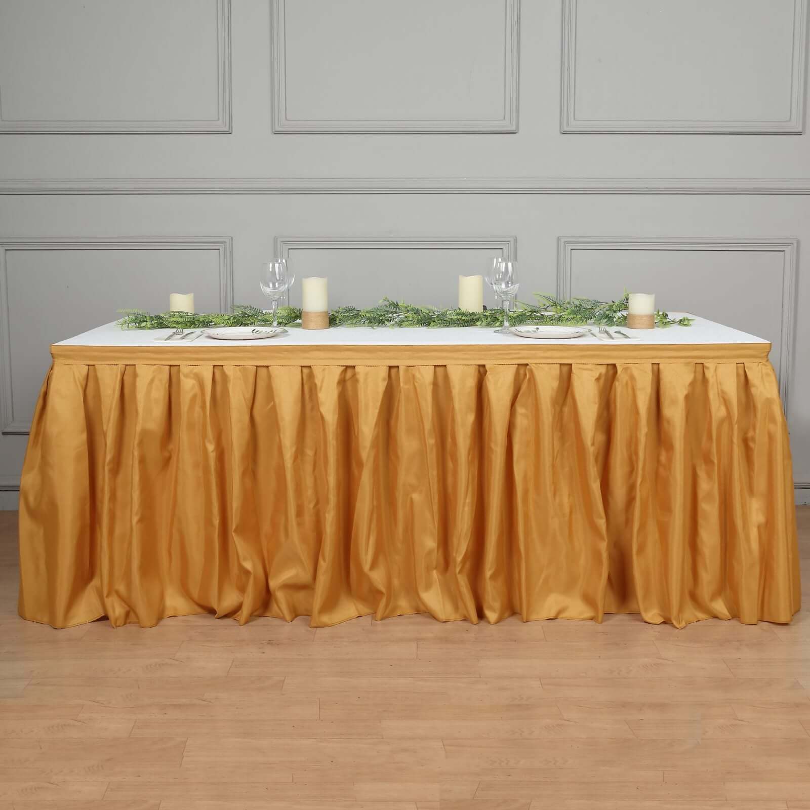 Polyester 21ft Table Skirt Gold - Classic Pleated Design for Weddings & Events