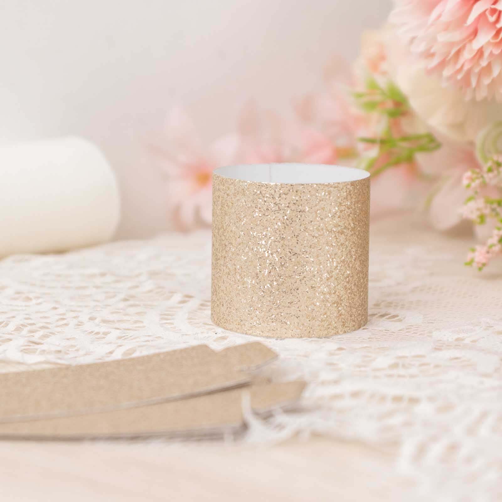 50-Pack Paper Napkin Rings Beige Glitter - Stylish Disposable Napkin Holders 1.5