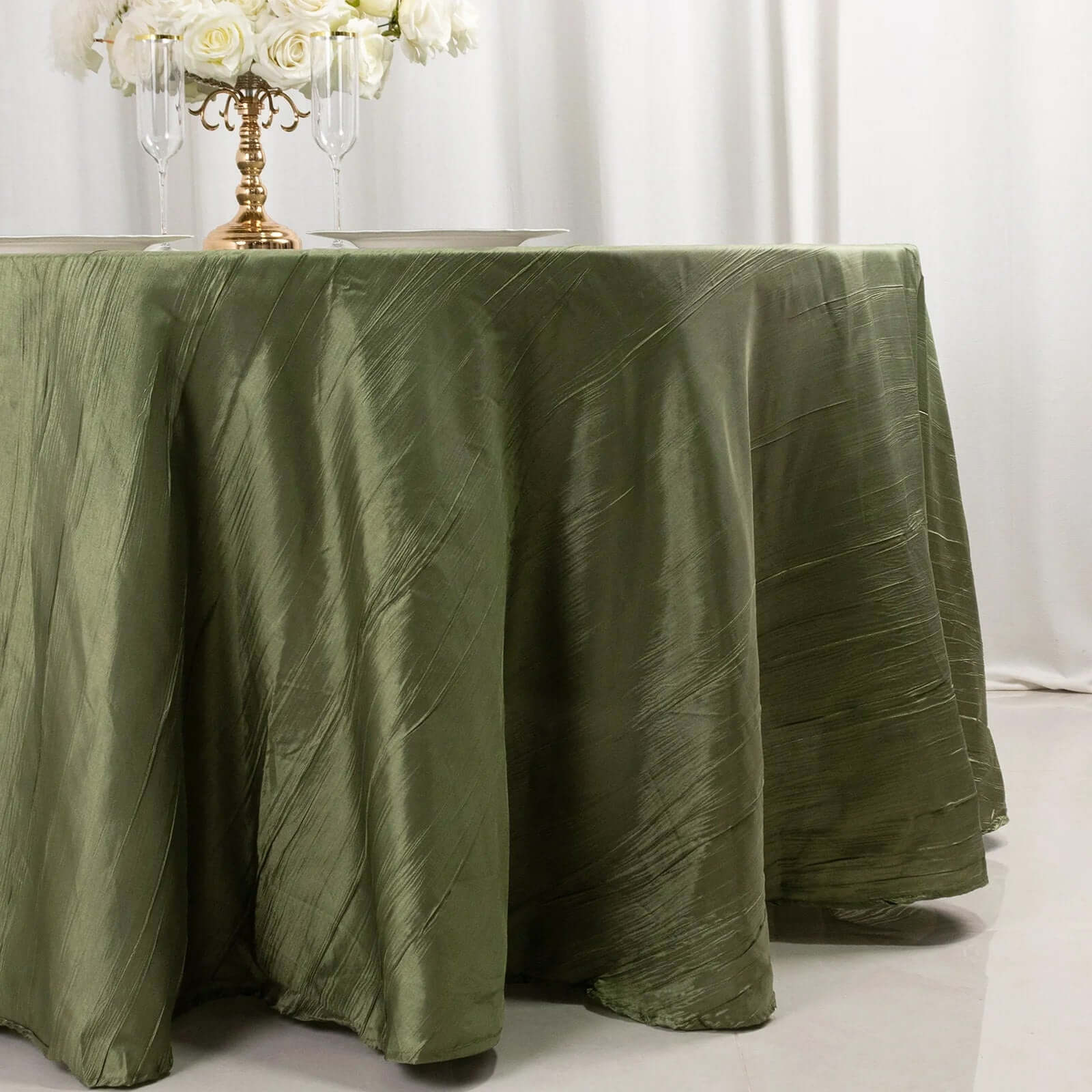 Taffeta 120 Round Tablecloth Dusty Sage Green - Seamless Accordion Crinkle Table Cover