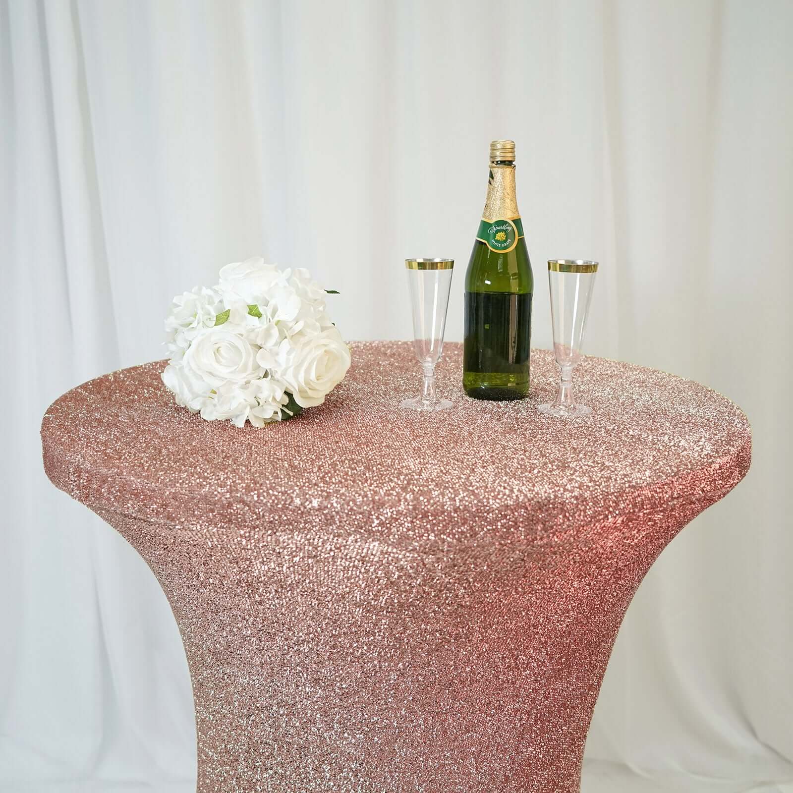 Metallic Spandex 36 Fitted Glitter Round Cocktail Table Cover Rose Gold - Stretch Fit for High Top Tables