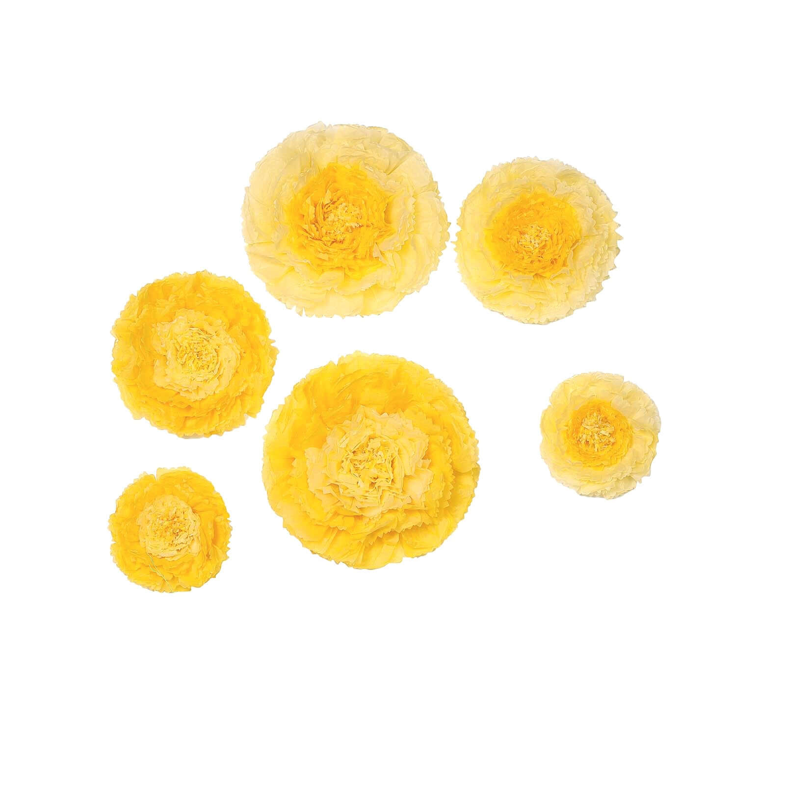 Set of 6 Yellow Giant Carnation 3D Paper Flowers Wall Decor - 12,16,20