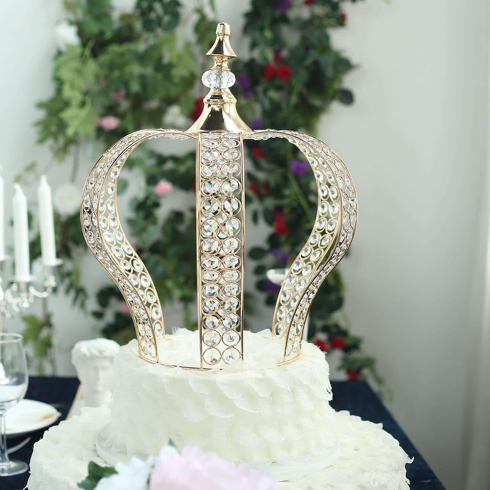 Crystal-Bead Royal Crown Cake Topper Metallic Gold - Graceful Cake Centerpiece Decor for Royal-Themed Baby Showers Sweet 16 Cakes & Event Centerpieces 16