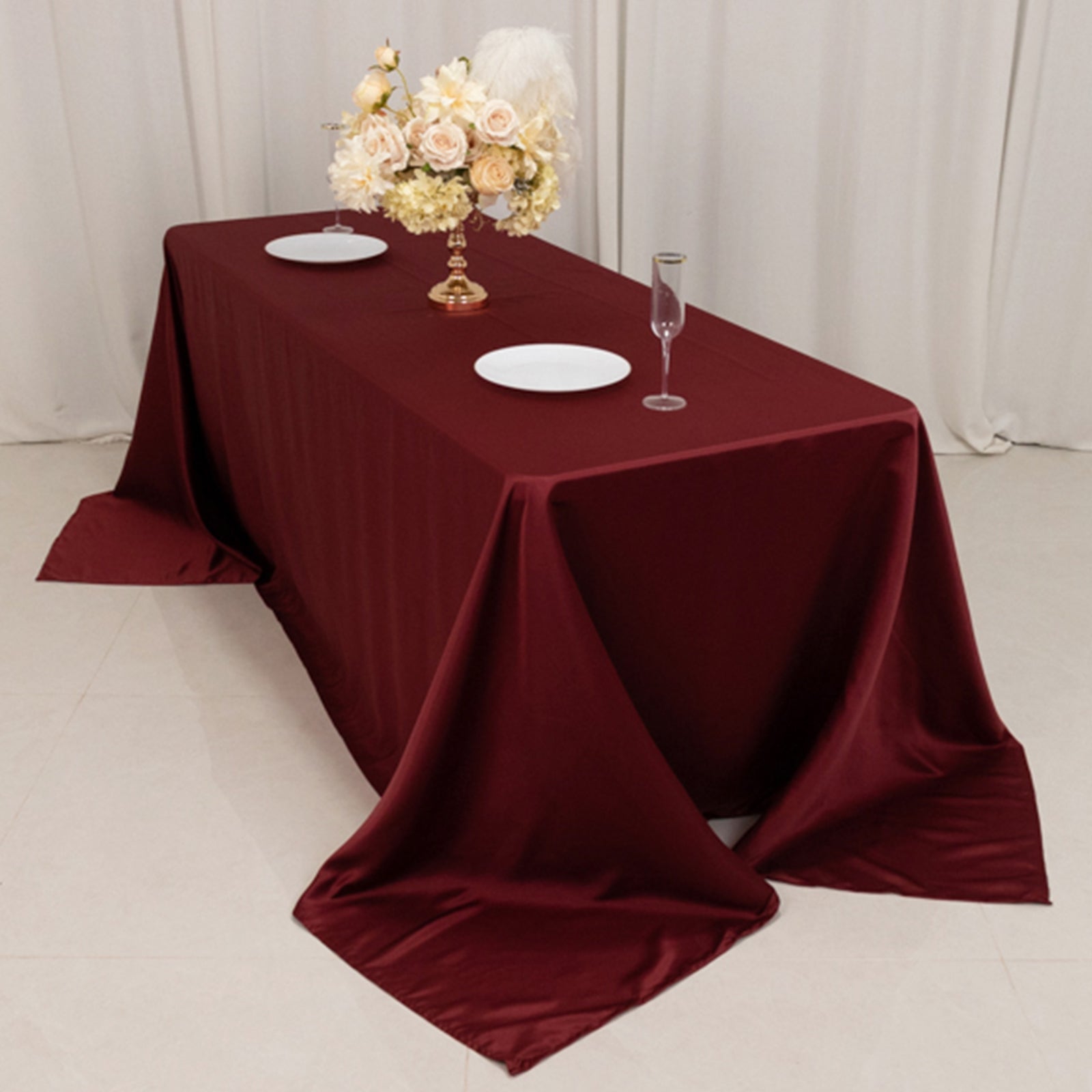 Lamour Satin 90x132 Rectangle Tablecloth Burgundy - Soft & Silk-Like Seamless Table Cover
