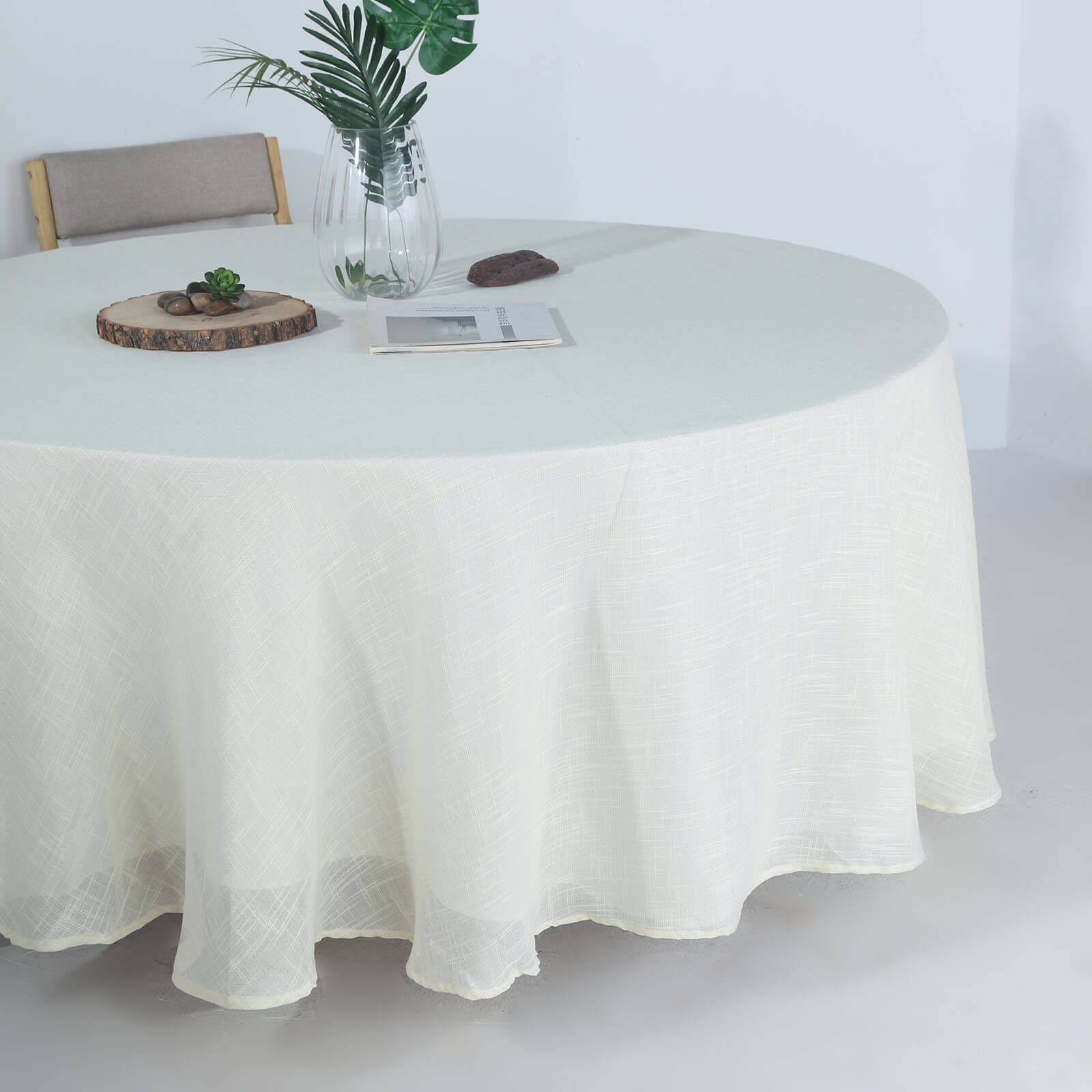 Faux Linen 108 Round Tablecloth White - Slubby Textured & Wrinkle Resistant for Banquets and Receptions