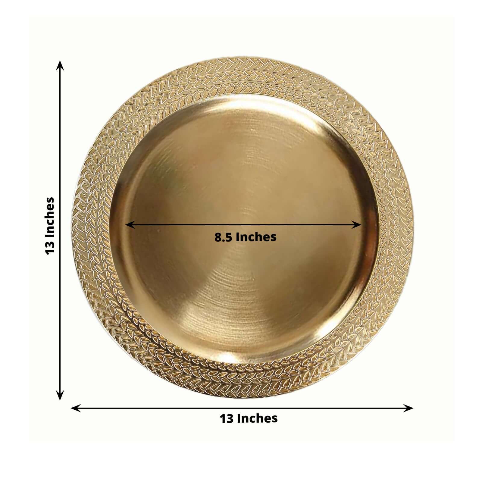 6-Pack Acrylic Round Charger Plates 13 in Gold with Wheat Pattern Rim, Stylish Dinner Party Charger Tableware