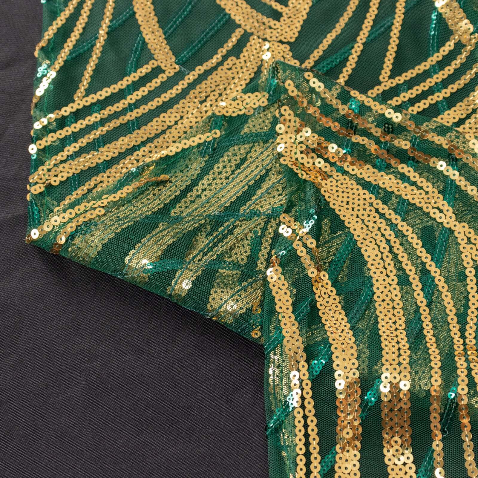 5 Pack Chair Sash Bands with Wave Embroidered Sequins Hunter Emerald Green/Gold