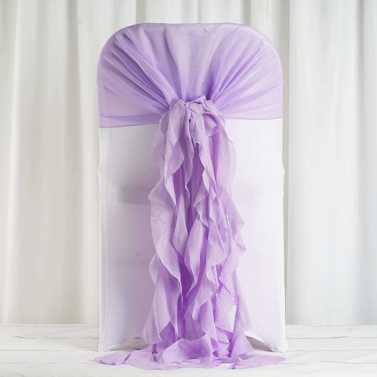 1 Set Chiffon Hoods Chair Sashes with Willow Ruffles Design Lavender Lilac - Stylish Chair Bow Decor