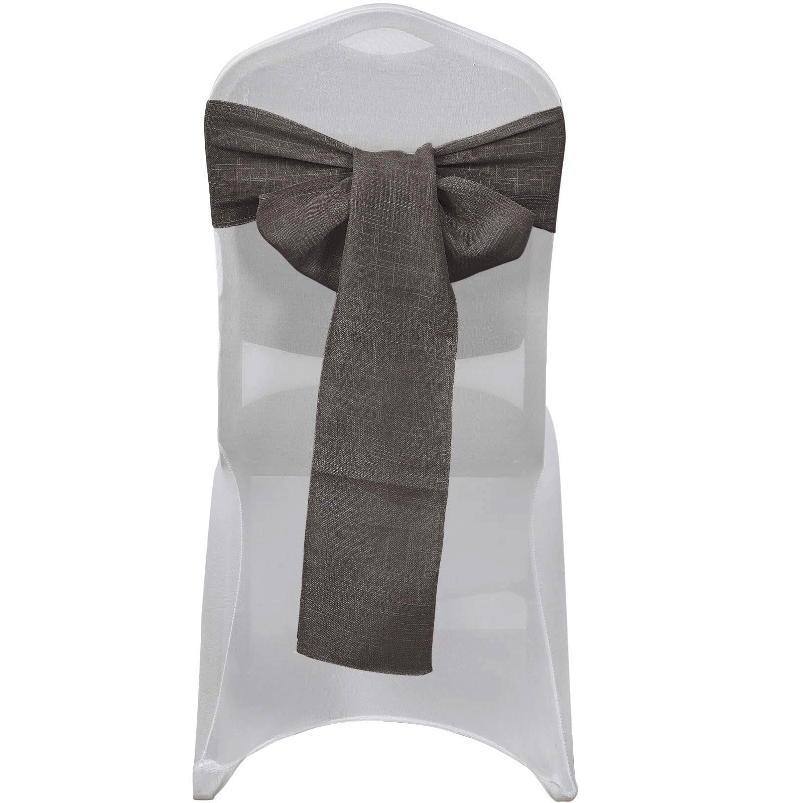 5 Pack Linen Chair Sashes 6x108 Slubby Textured Charcoal Gray - Durable Wrinkle-Resistant Decor