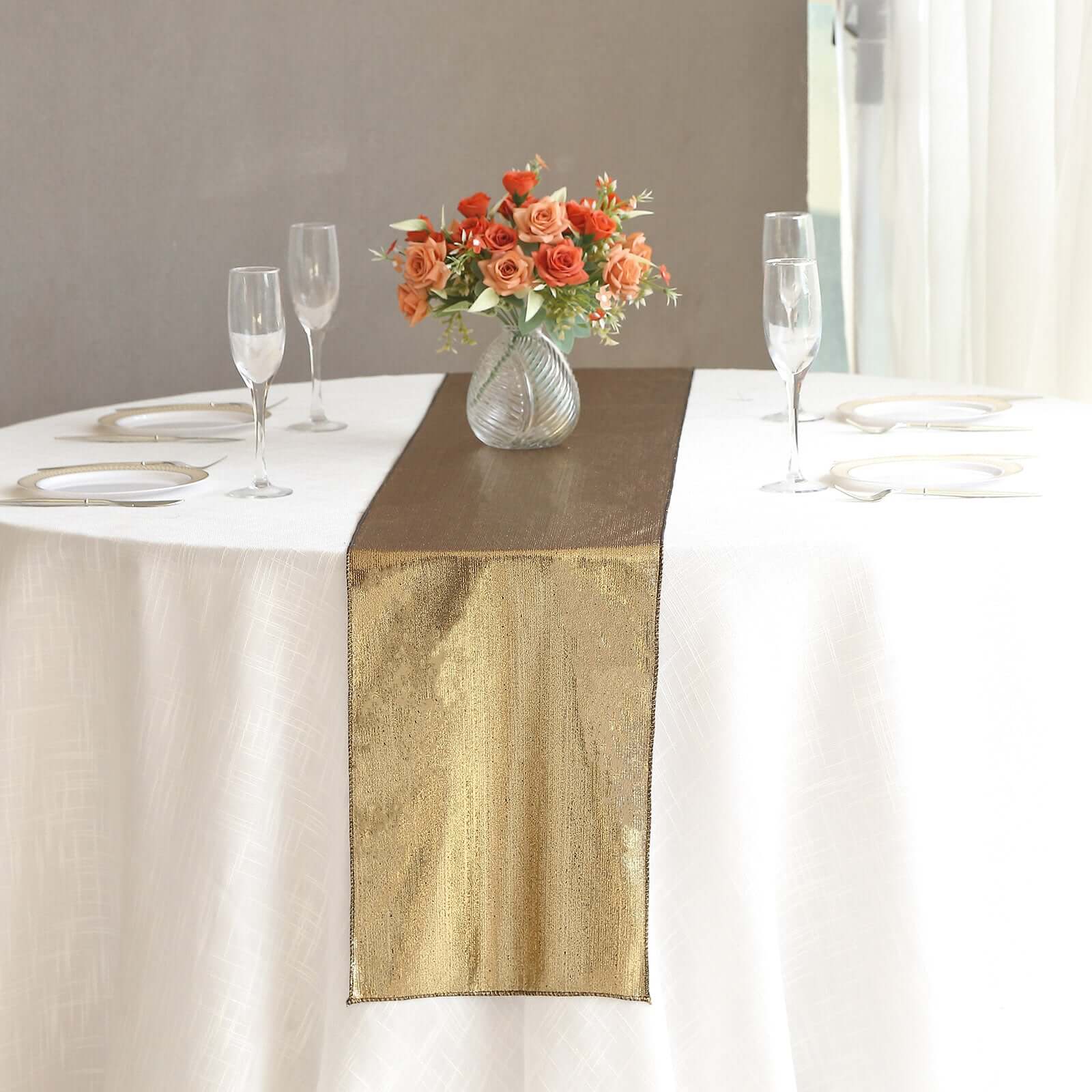 Polyester 12x108 Table Runner Antique Gold Shimmer Sequin Dots - Wrinkle-Free Finish Table Linen