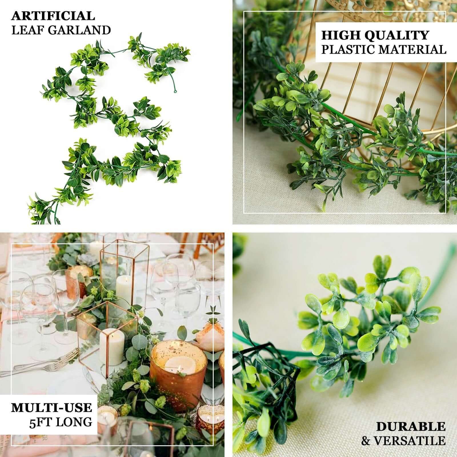 42 Green Artificial Eucalyptus Leaf, Ranunculus Flower Garland Vine