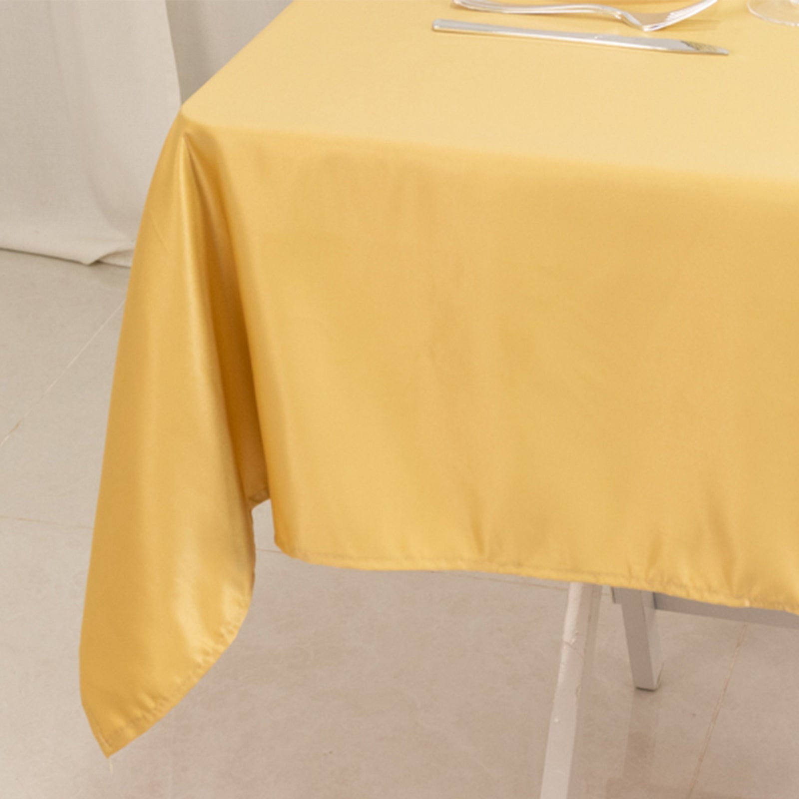 Lamour Satin 54x54 Table Overlay Square Tablecloth Champagne - Durable & Silk-Like Table Cover