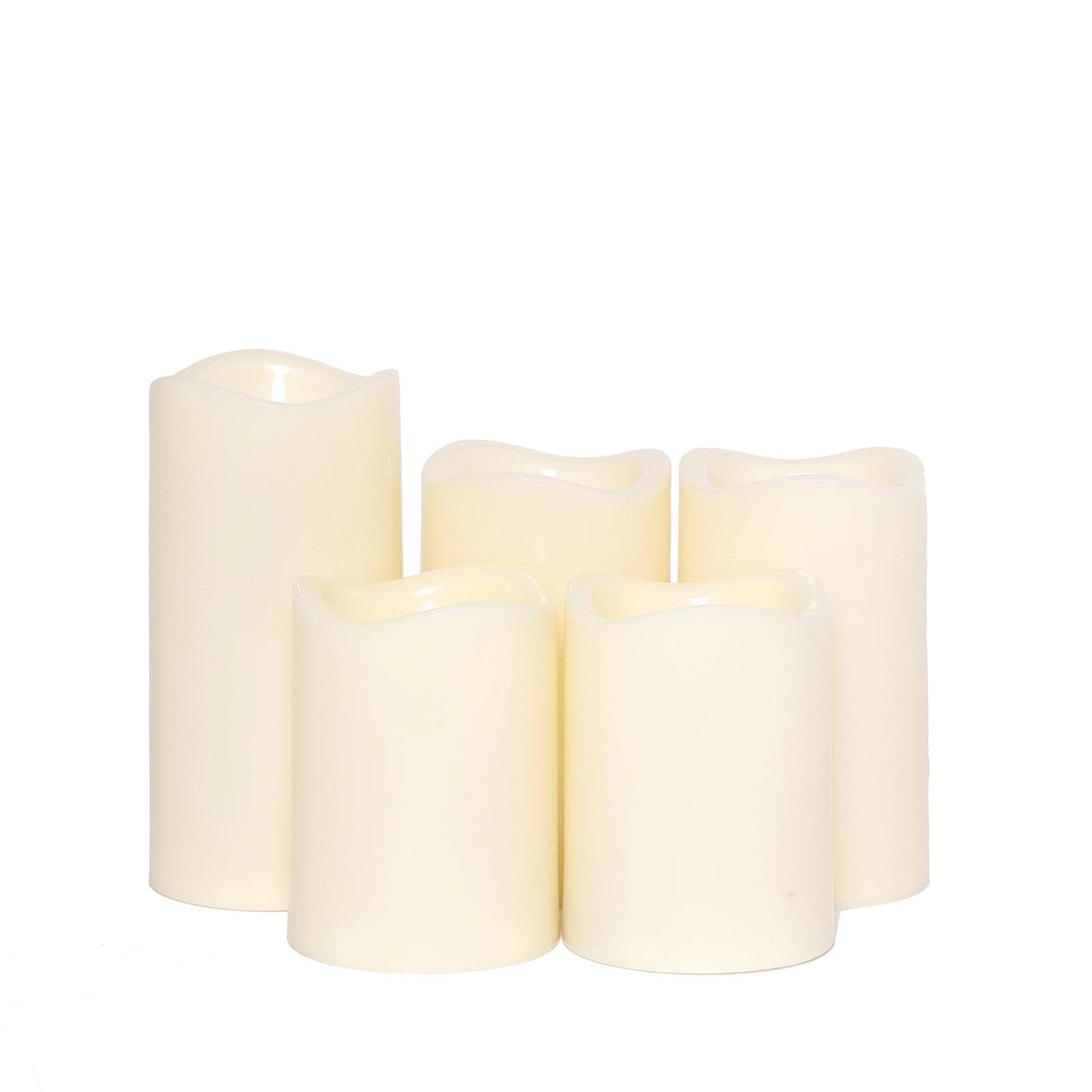 Set of 5 LED Flickering Pillar Candles Color Changing Ivory with Remote - Battery Operated 4, 5, 6