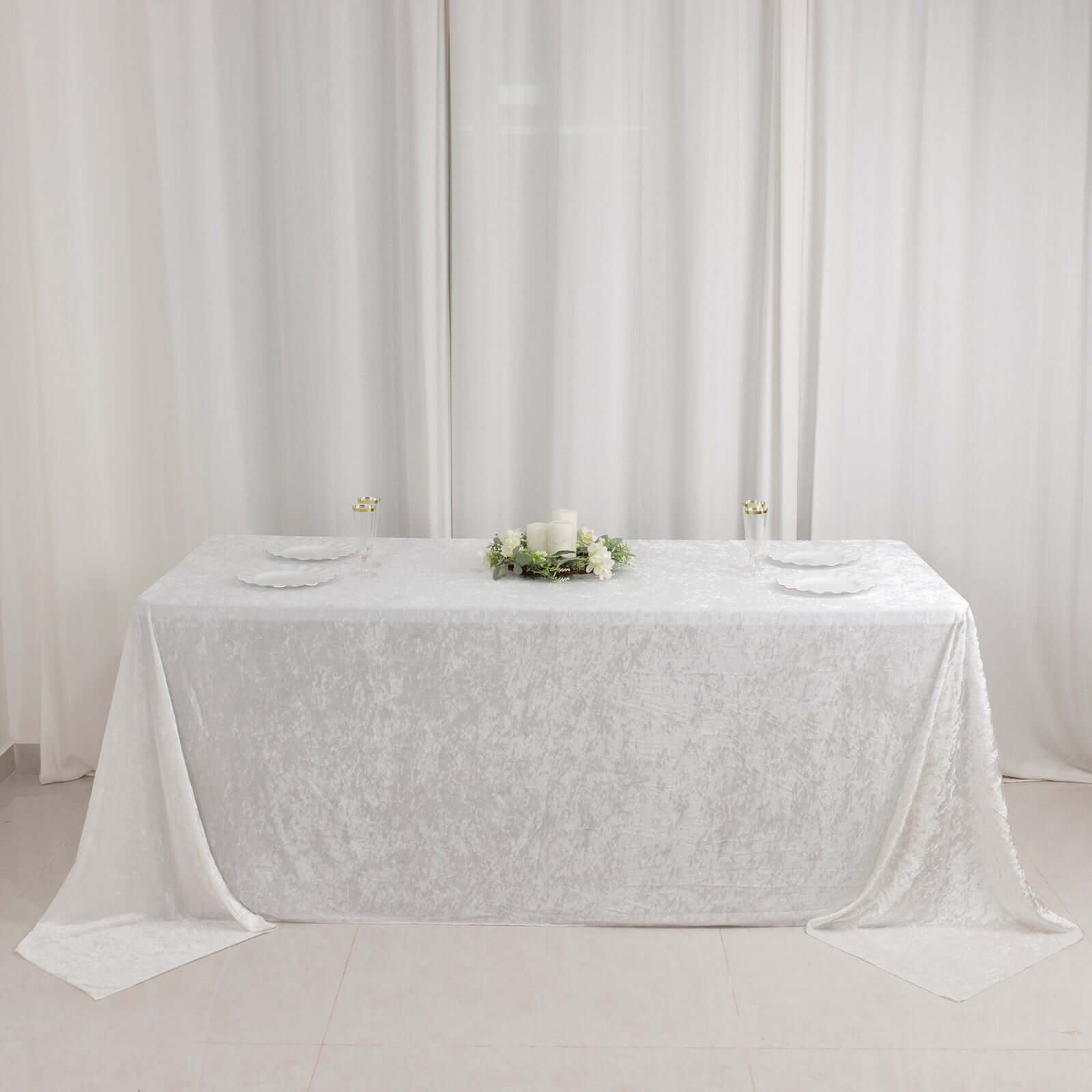 Premium Crushed Velvet 90x132 Rectangle Tablecloth White - Reusable Soft & Graceful Seamless Table Cover