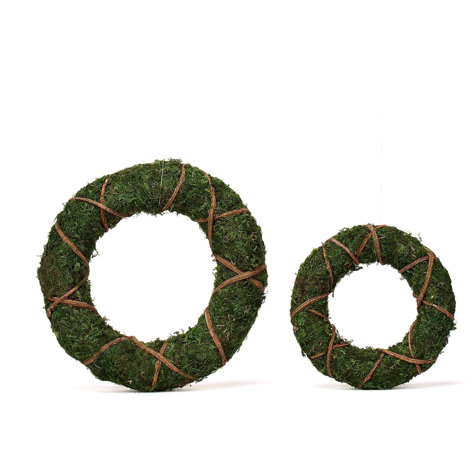 2 Pack 14 Green Natural Preserved Moss Wreaths With Twine Twig Wrap