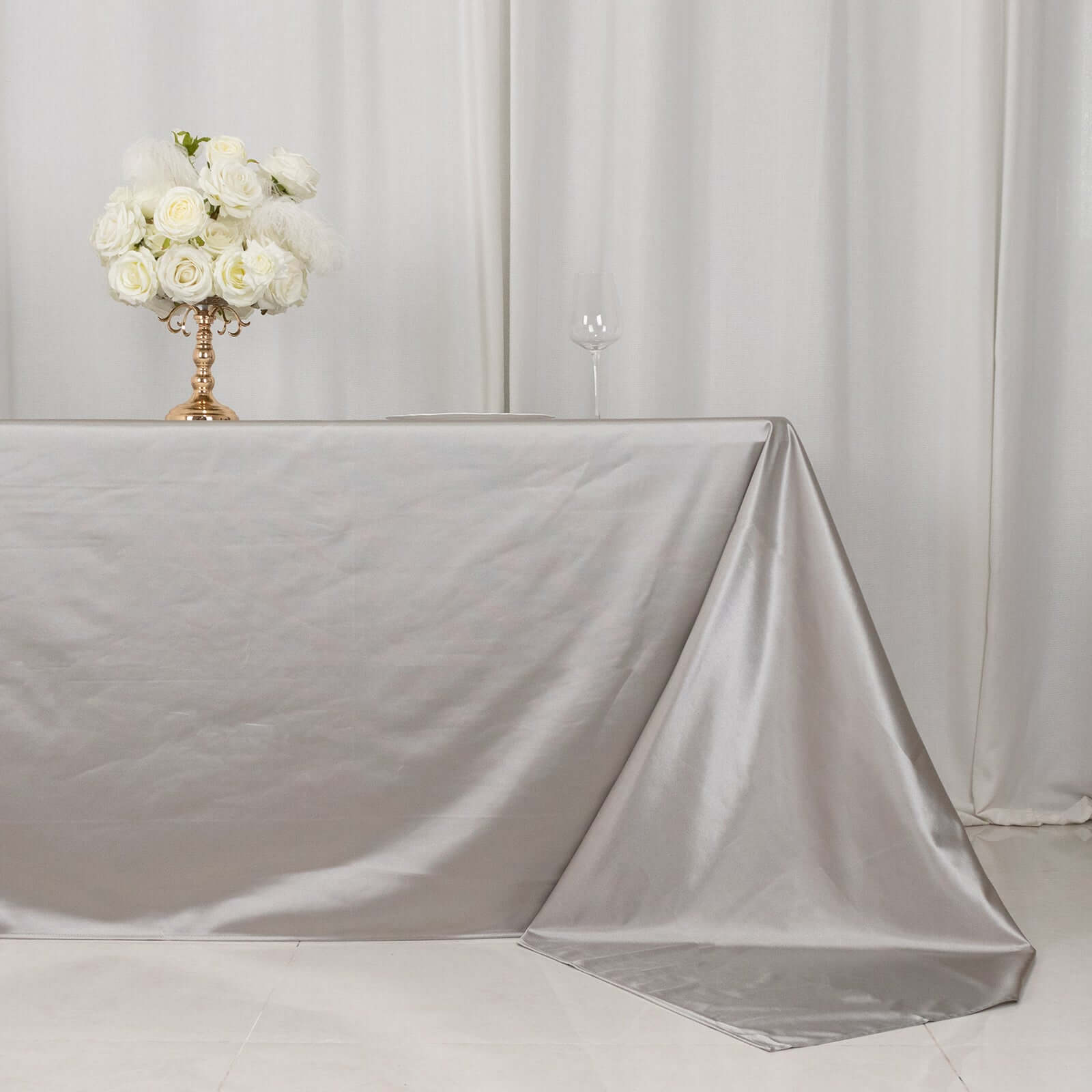 Premium Scuba Rectangular 90x156 Tablecloth Shimmering Silver - Wrinkle Free & Stain Resistant Seamless Table Cover